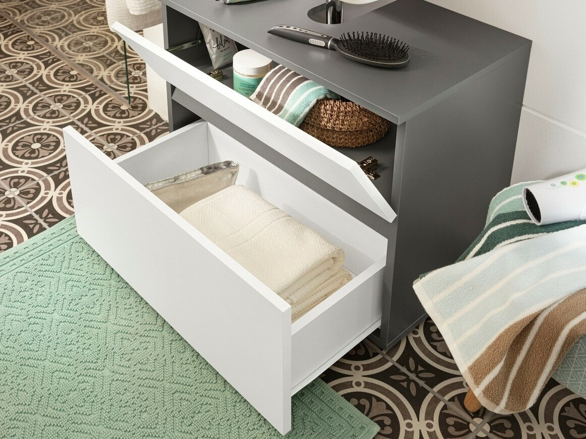 Prostostoječa kopalniška omarica za umivalnik Soncamu 110 (Bela + Antracit)