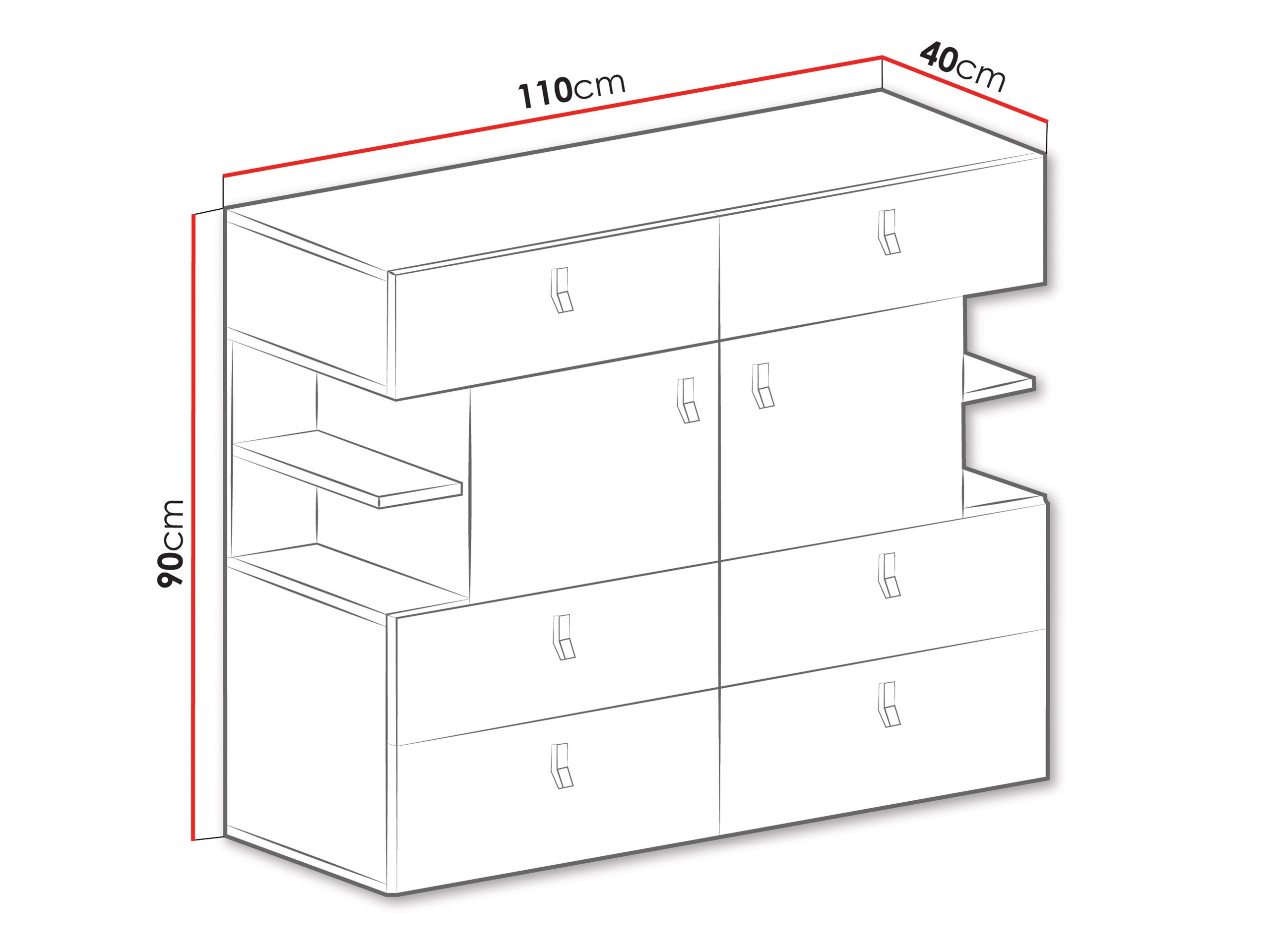 Komoda Camteso 106 (Bela + Hrast + Turkizna)