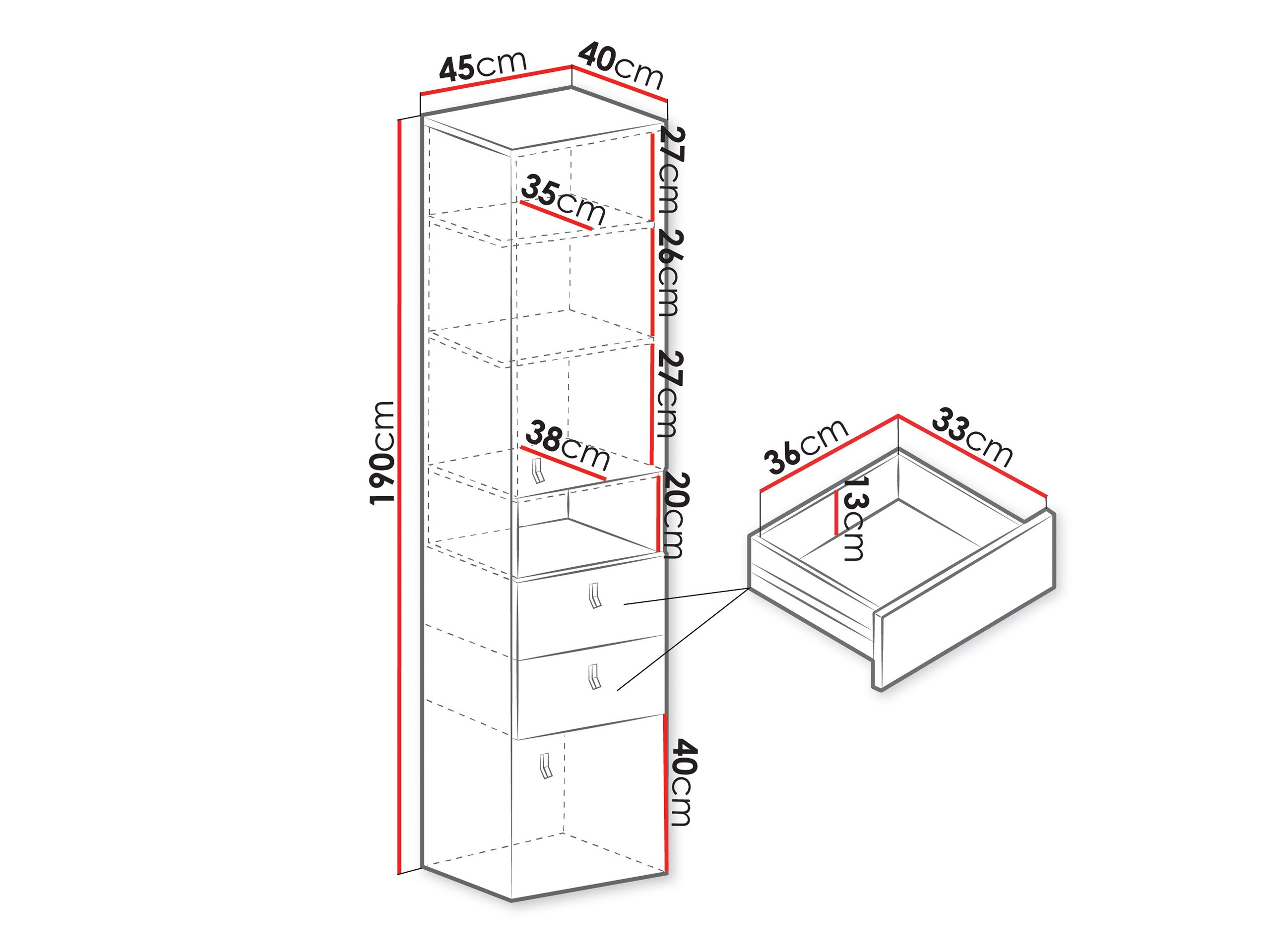 Regal Camteso 102 (Bela + Hrast + Turkizna)