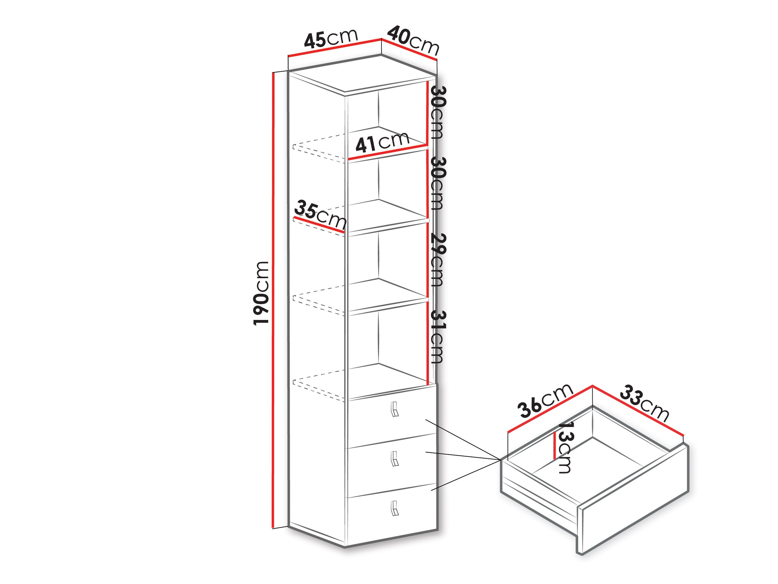Regal Camteso 104 (Bela + Hrast + Turkizna)