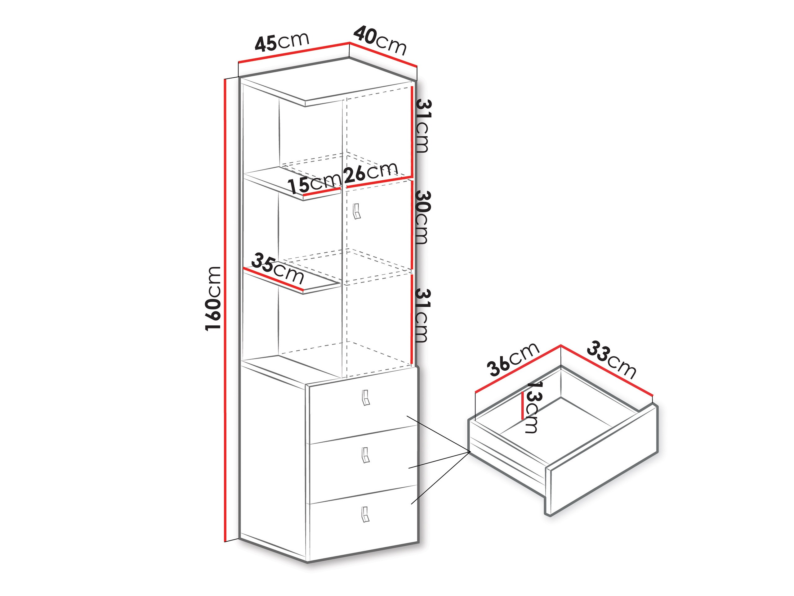 Regal Camteso 105 (Bela + Hrast + Turkizna)