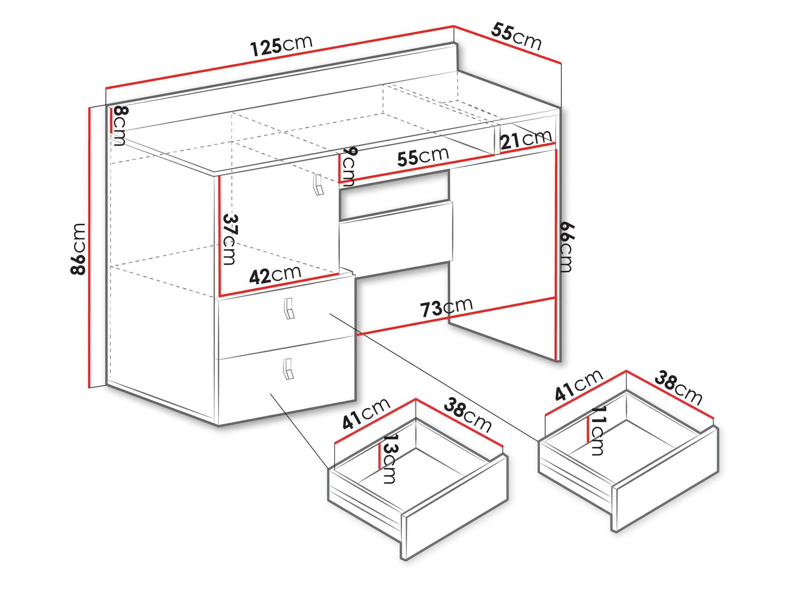 Pisalna miza Camteso 107 (Bela + Hrast + Turkizna)