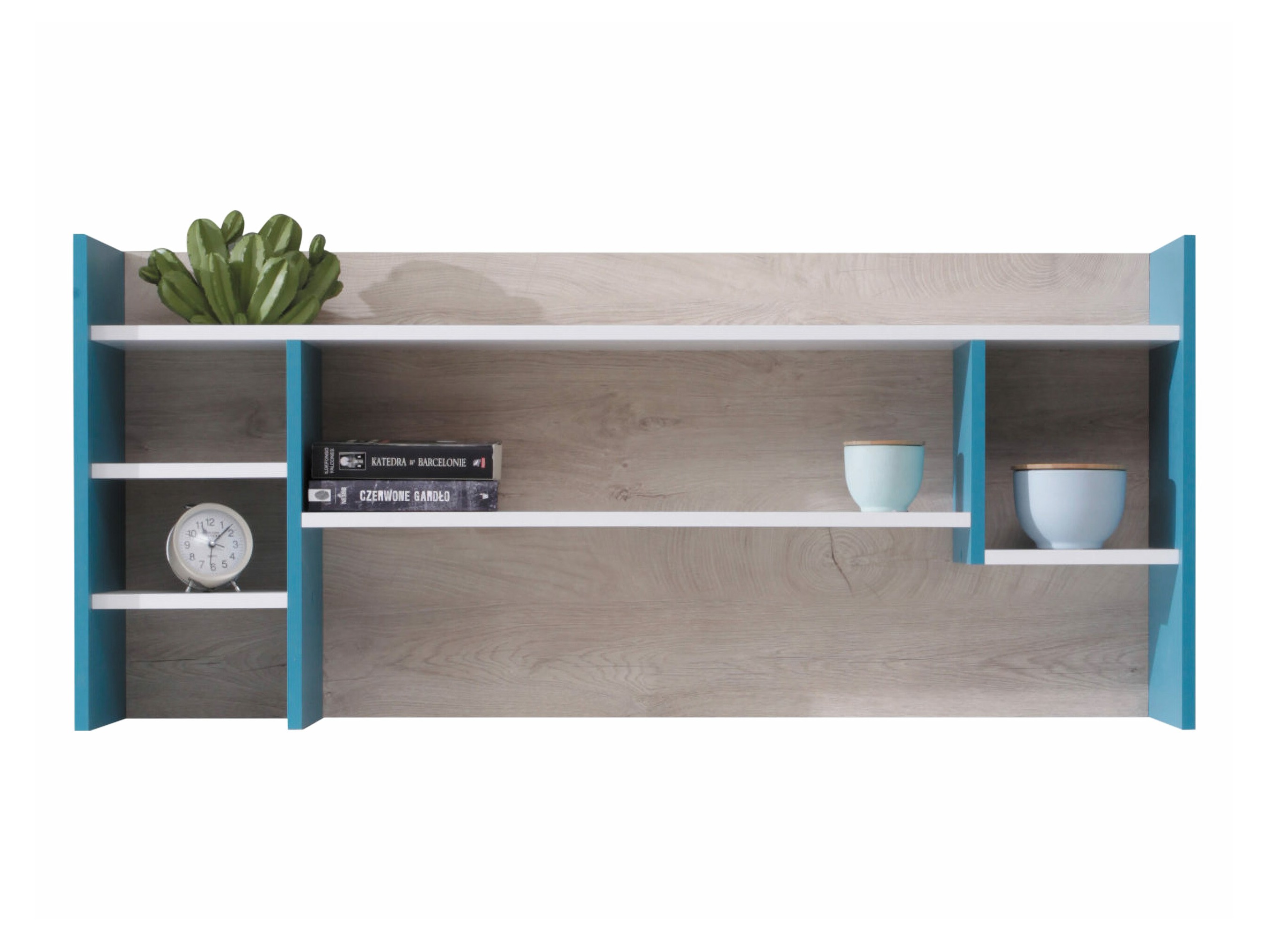 Stenska polica Camteso 109 (Bela + Hrast + Turkizna)