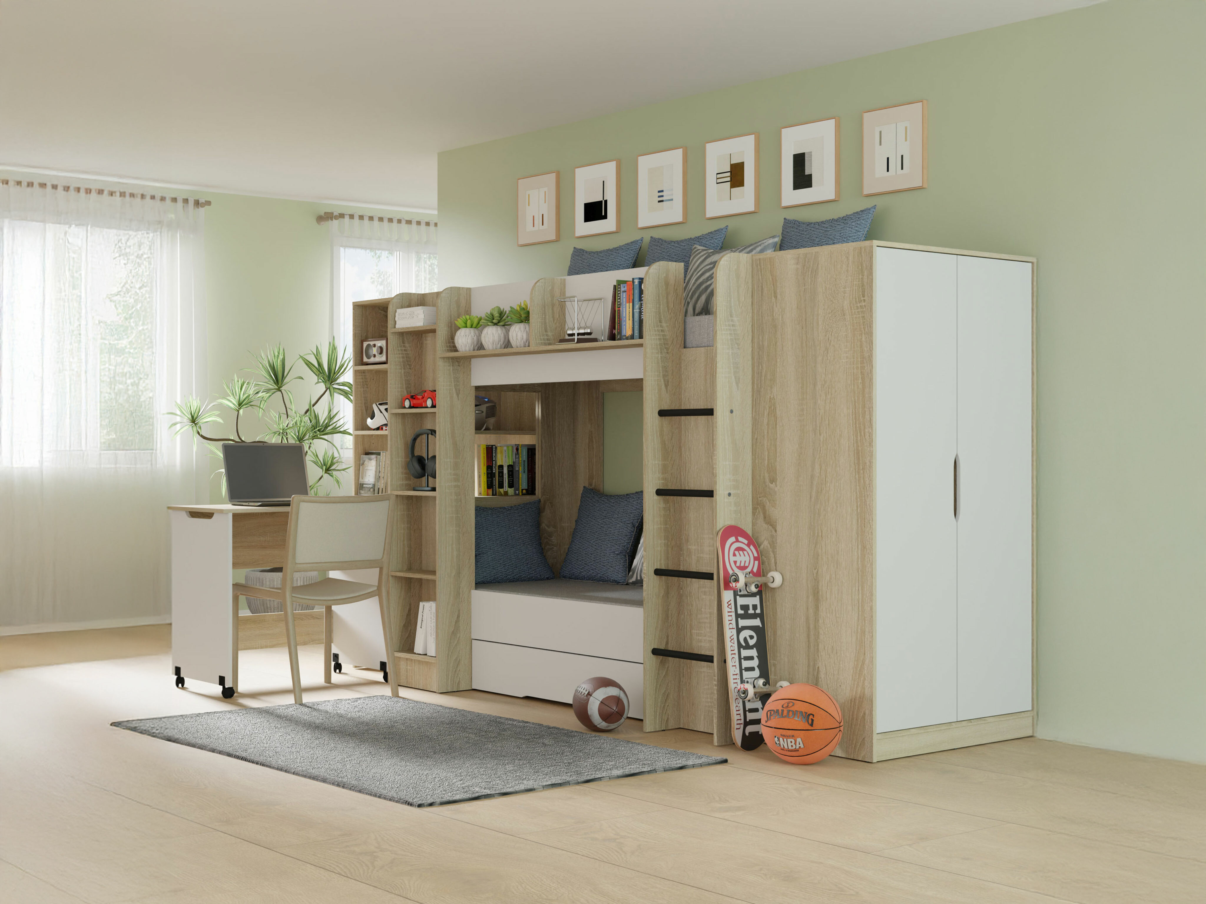 Garderobna omara Elitenu 101 (Sonoma hrast + Bela)