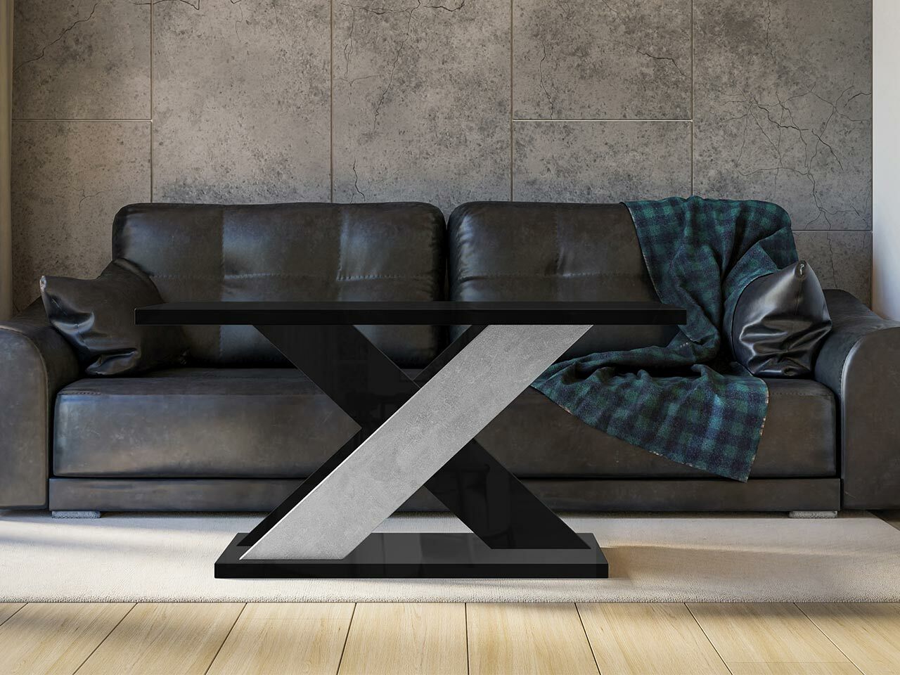 Klubska mizica Goodyear 116 (Sijaj črna + Beton)