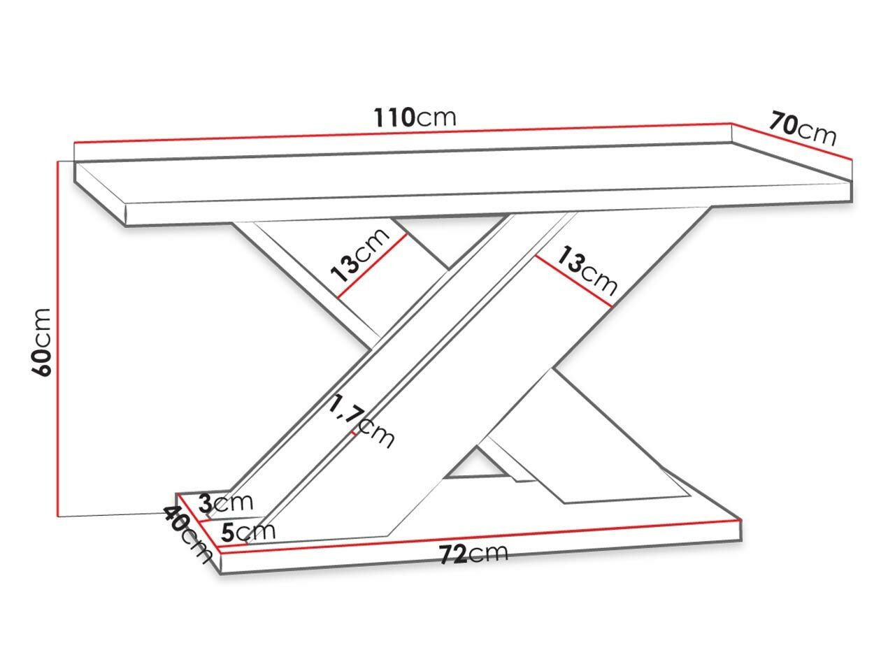 Klubska mizica Goodyear 116 (Sijaj črna + Beton)