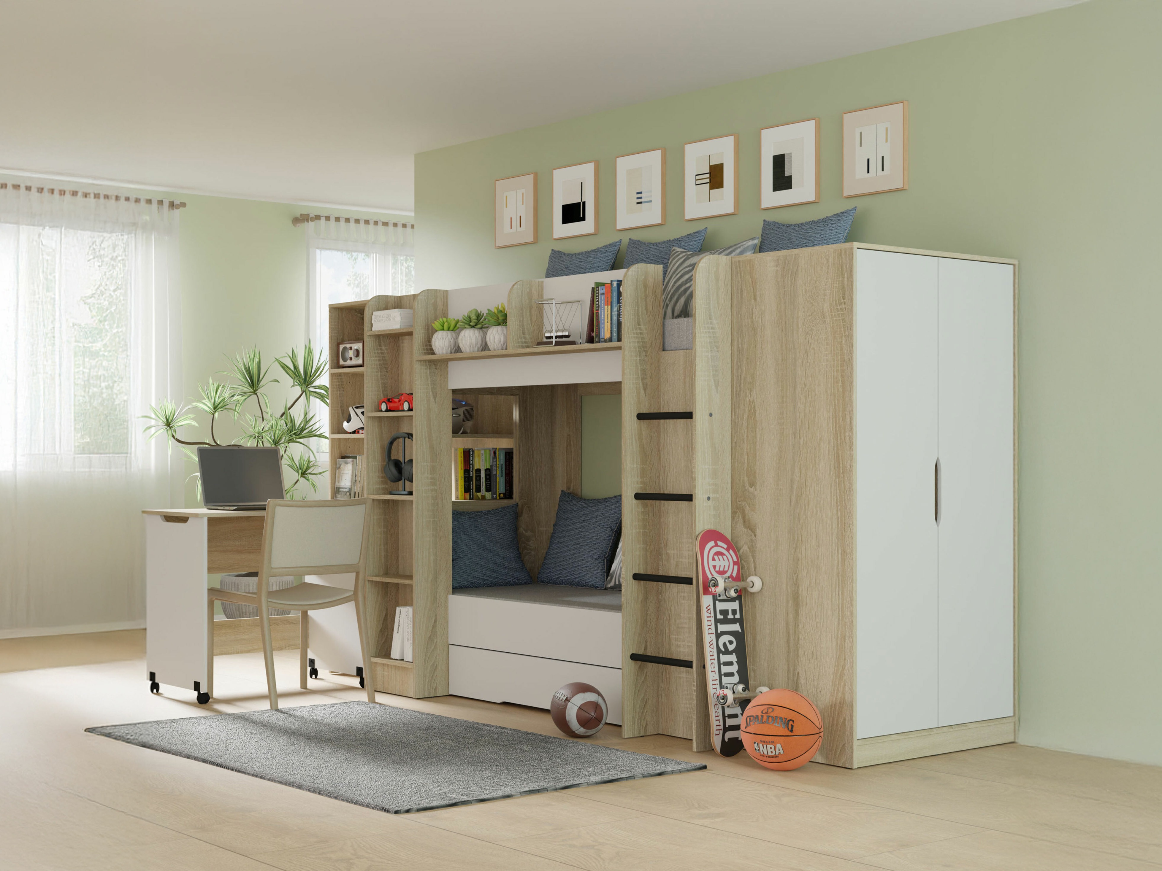 Komplet pohištva za otroško sobo Elitenu 104 (Sonoma hrast + Bela)