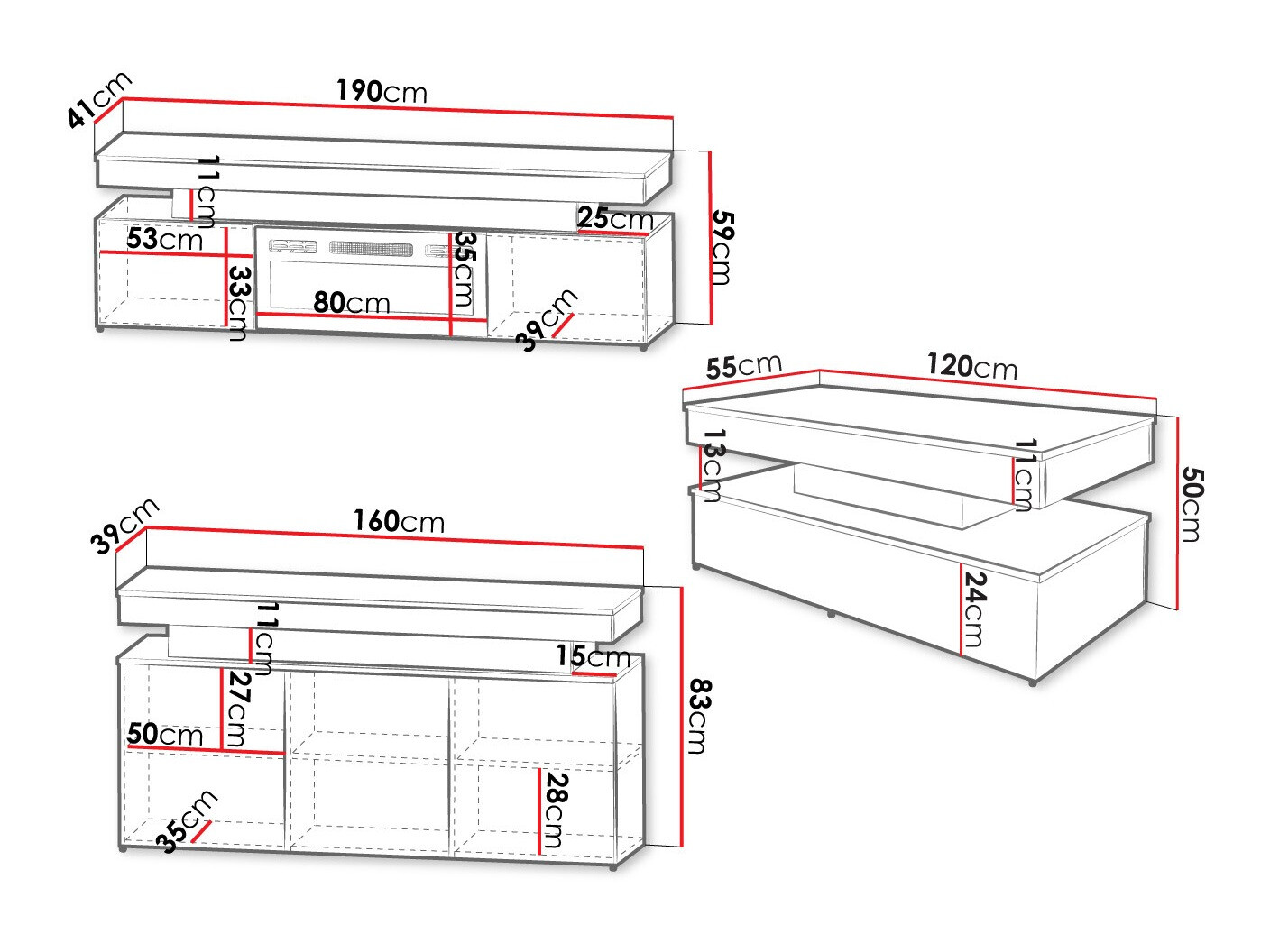 Komplet za dnevno sobo Monfero I (Bela + Sijaj bela)