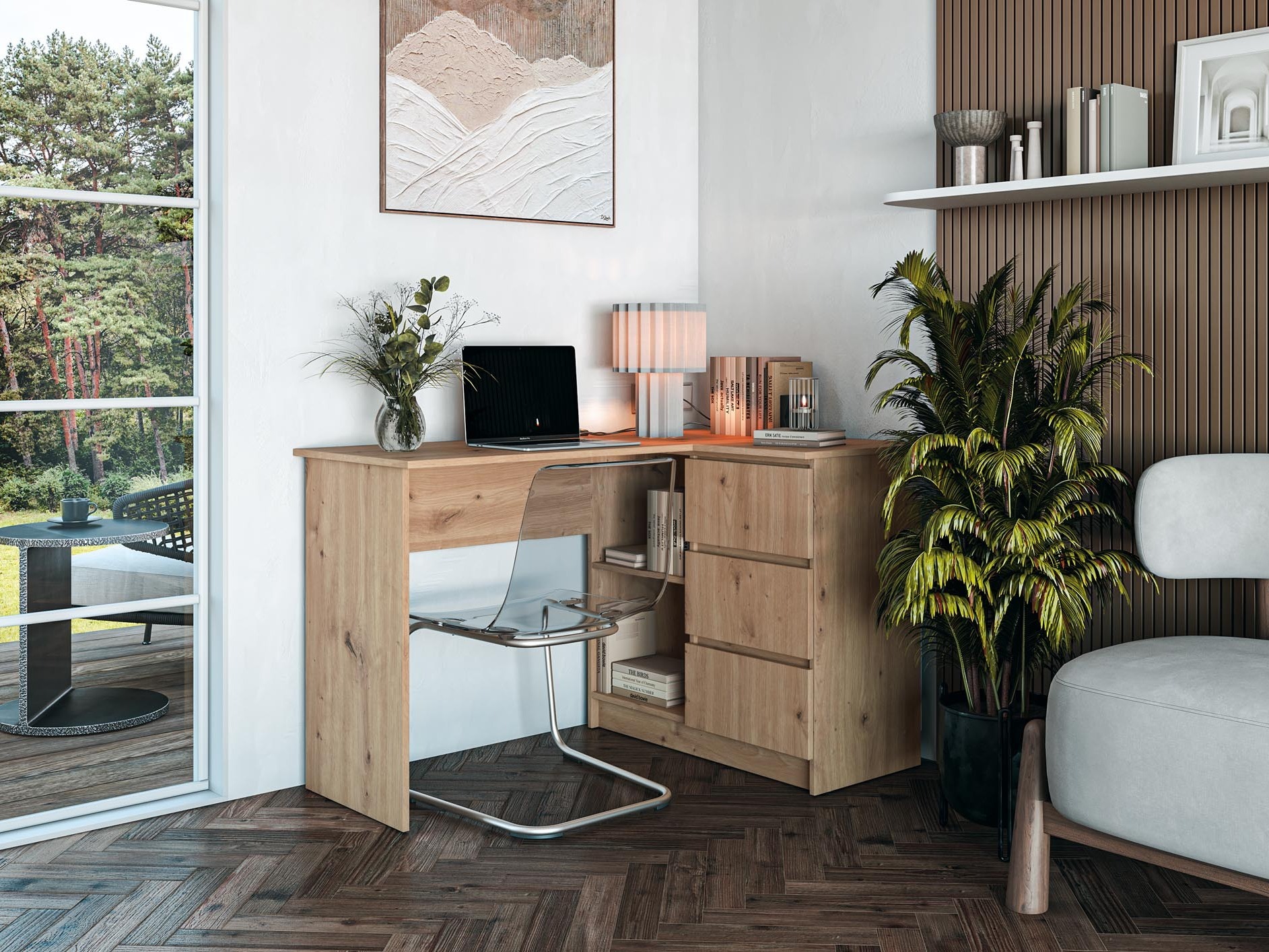 Kotna pisalna miza Houston 1950 (Artisan hrast)