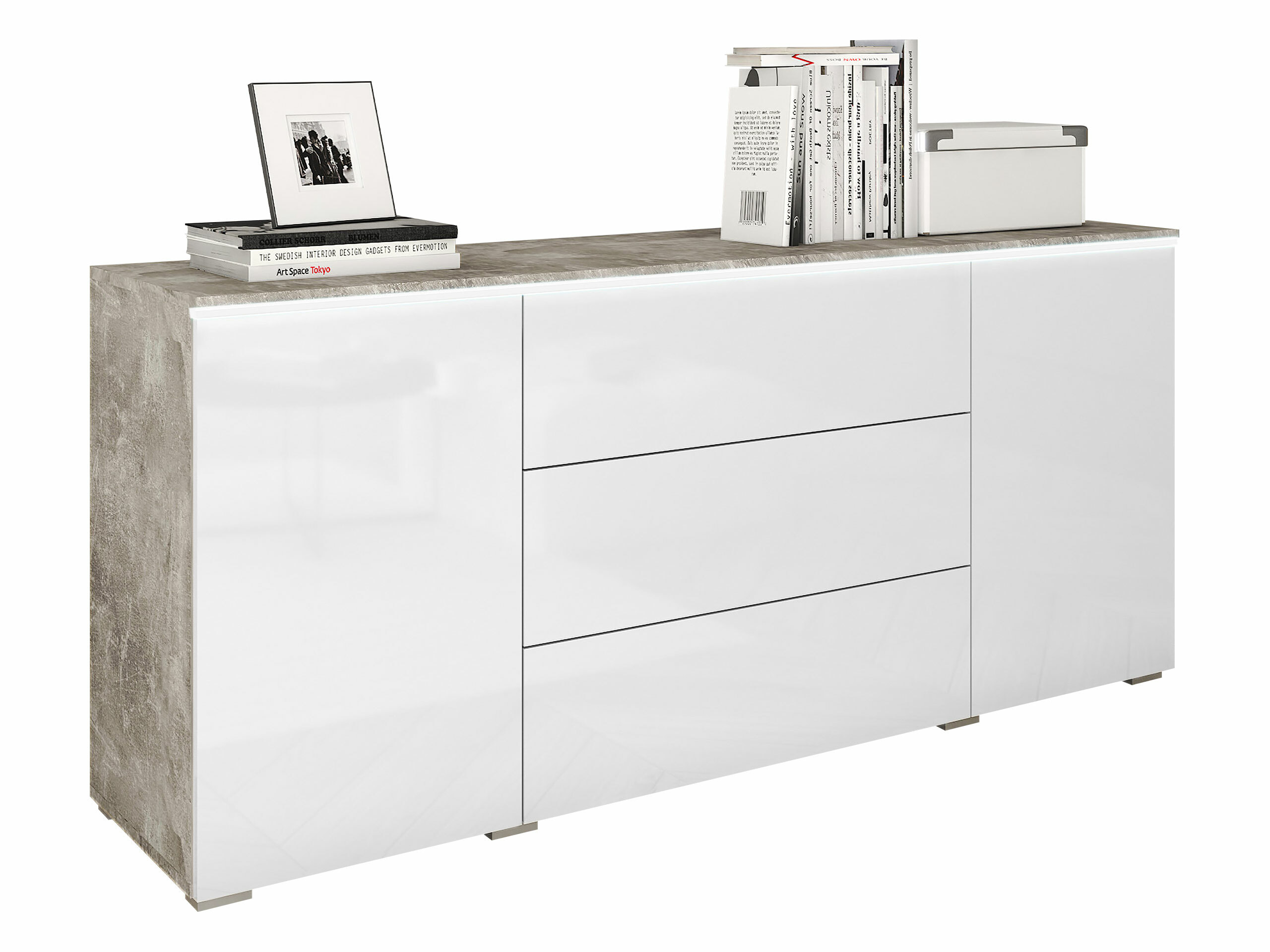 Komoda Mirfivo 102 (Beton + Sijaj bela)