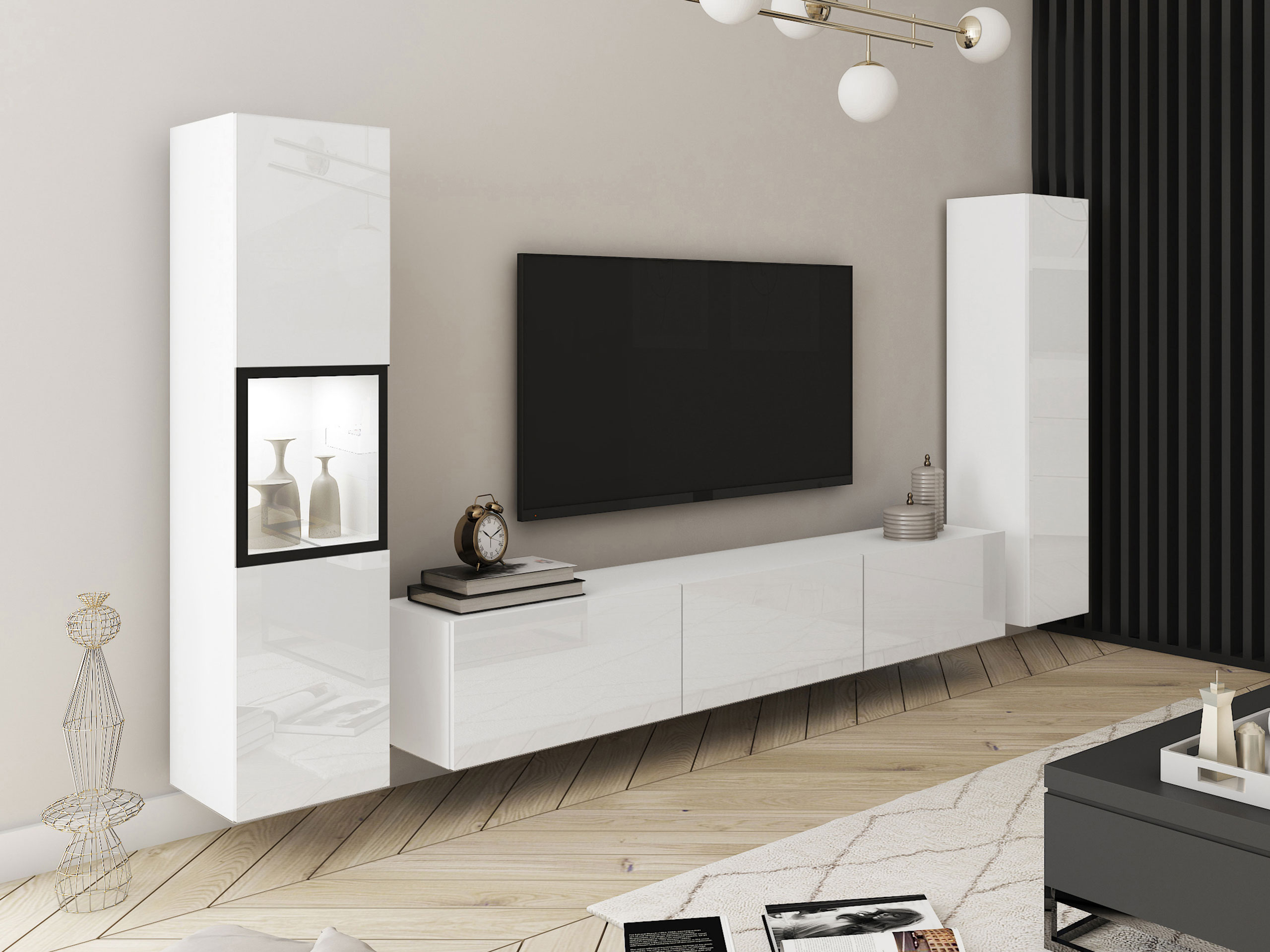 Komplet za dnevno sobo Sarasota 193 (Bela + Sijaj bela)