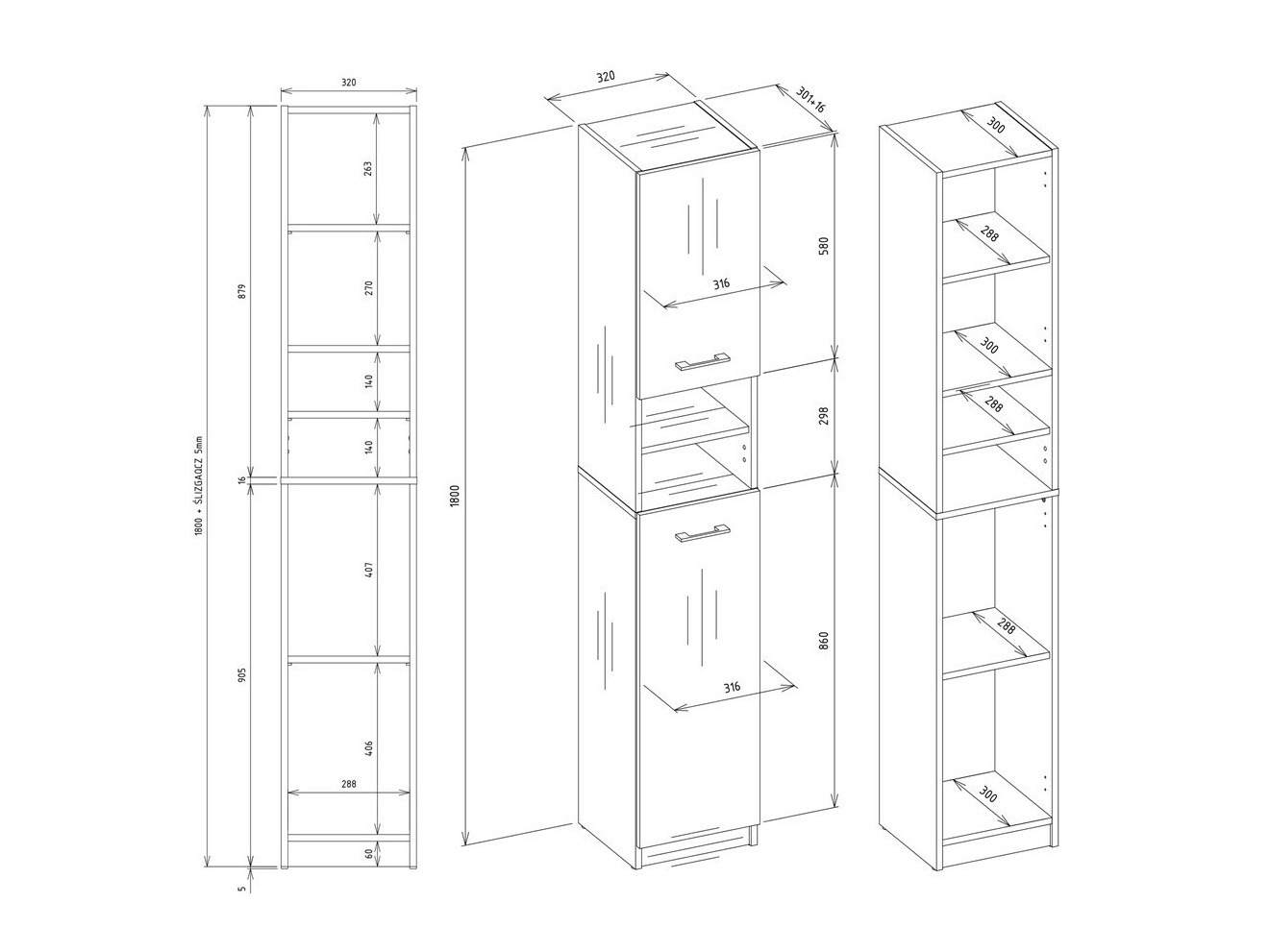 Prostostoječa Kopalniška omarica Mandeville 152 (Bela + Bela gloss)