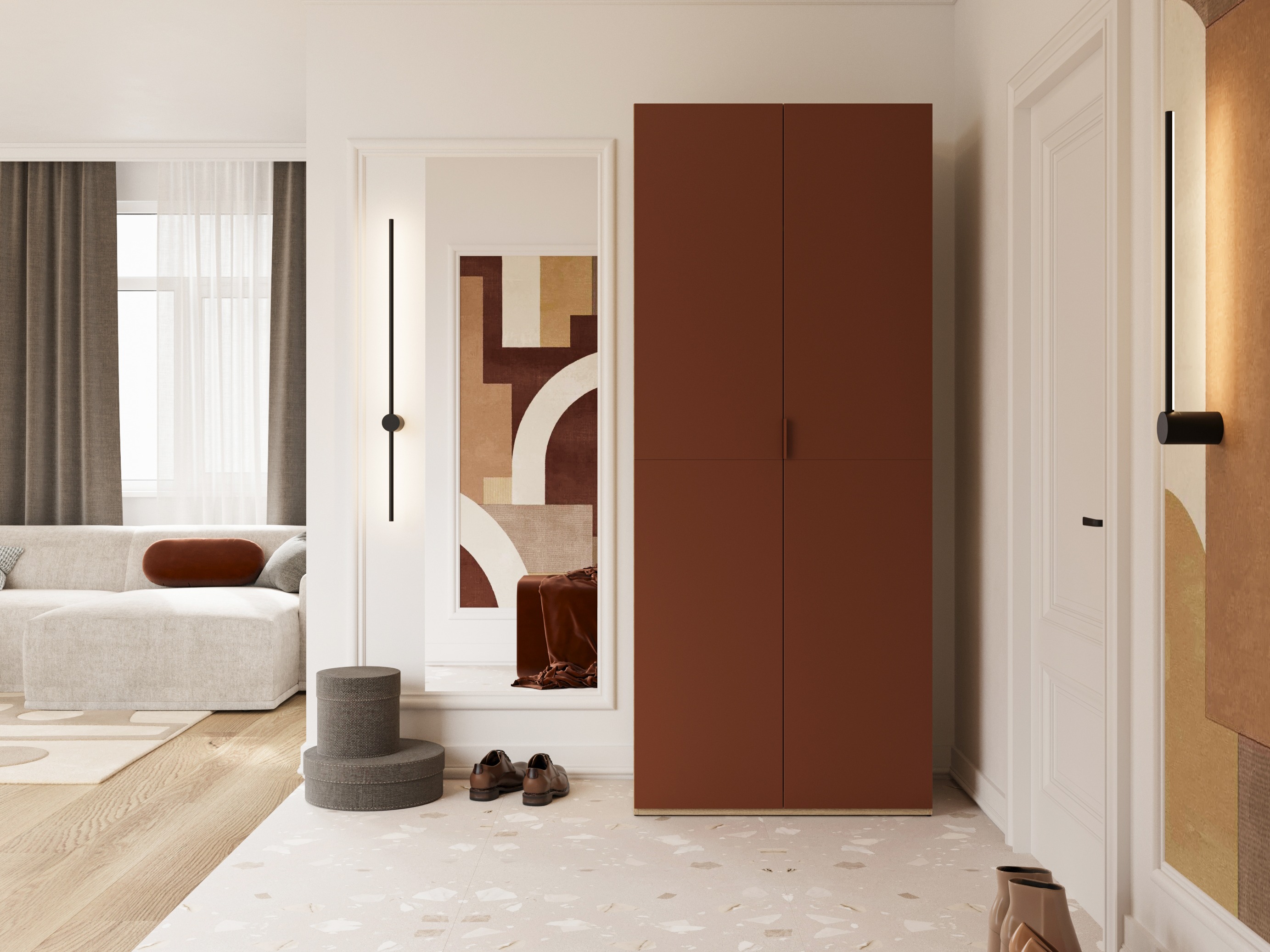 Garderobna omara Austin 387 (Oranžna + Hrast)