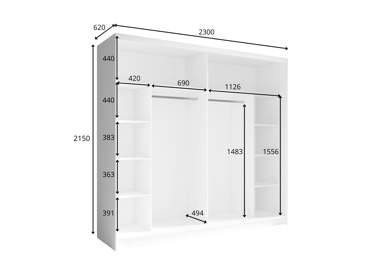 Garderobna omara Fivnola 101 (Črna)