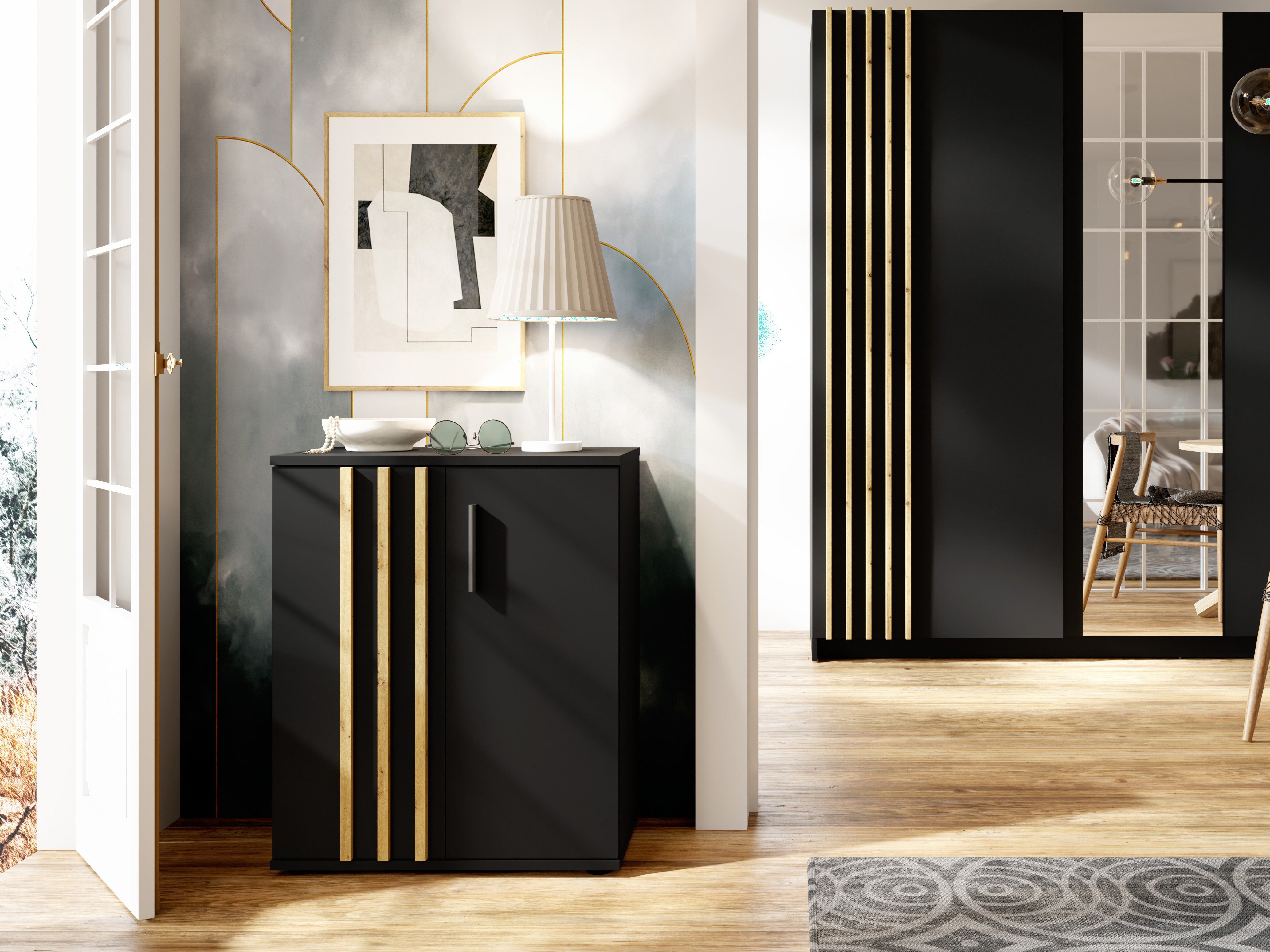 Komoda Baytown 158 (Črna + Artisan hrast)