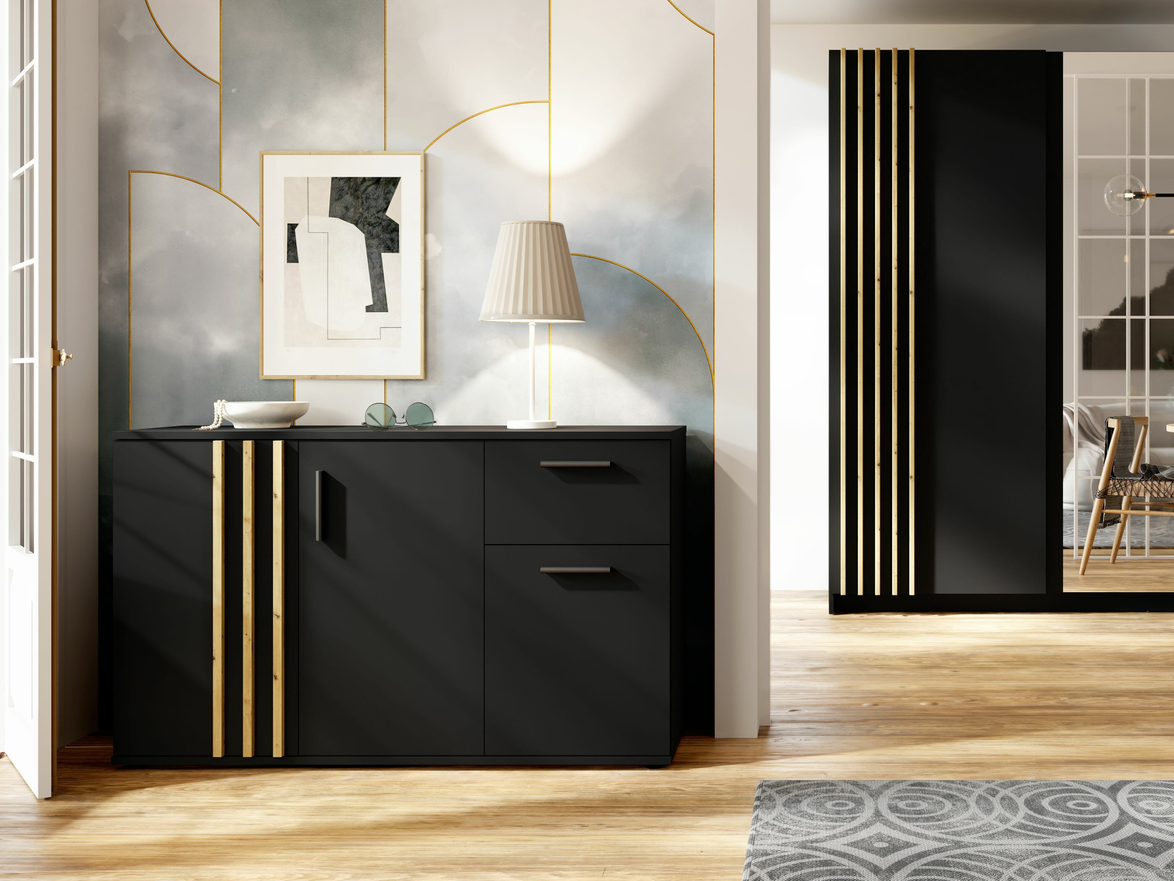 Komoda Baytown 159 (Črna + Artisan hrast)