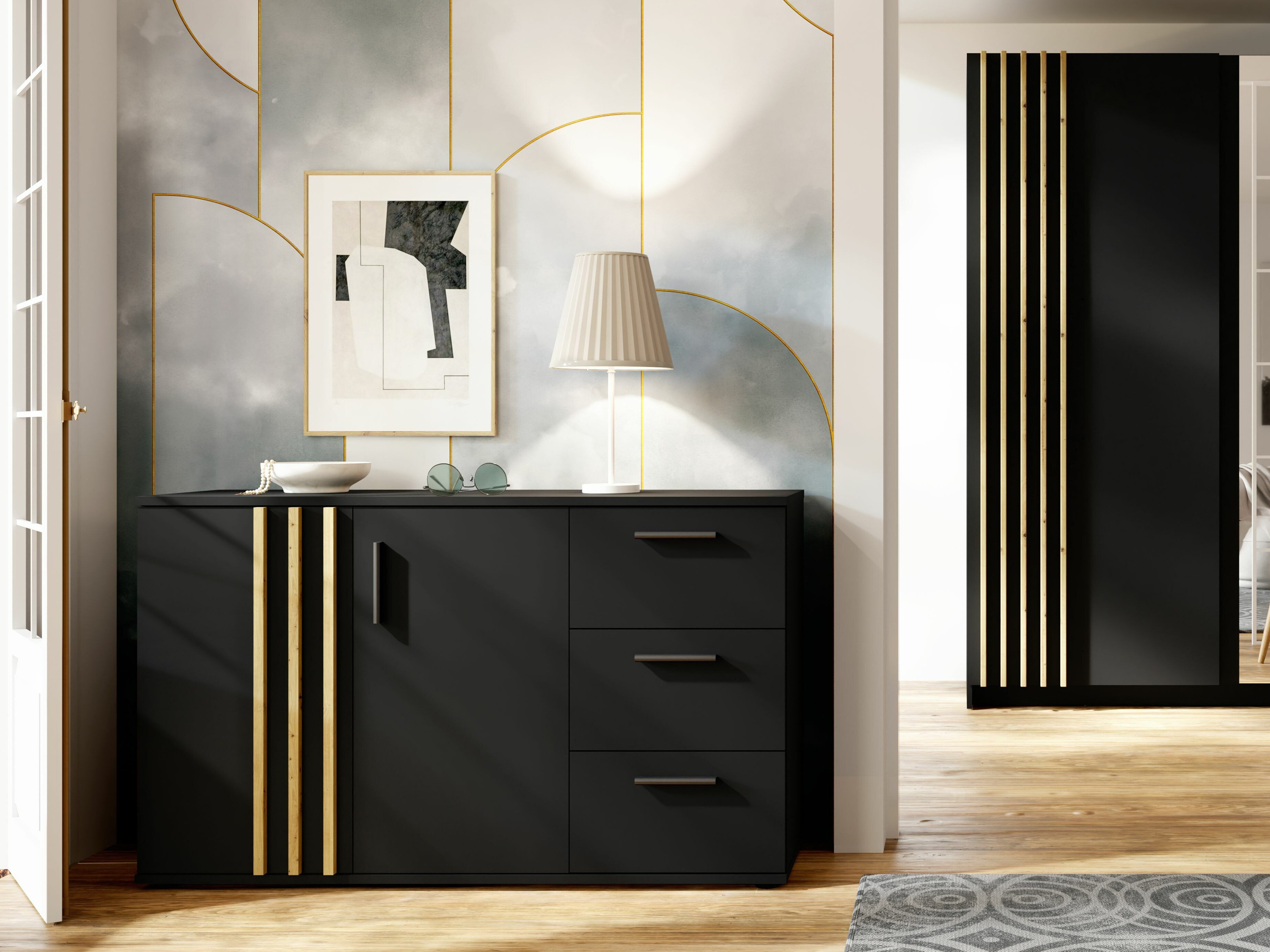 Komoda Baytown 160 (Črna + Artisan hrast)