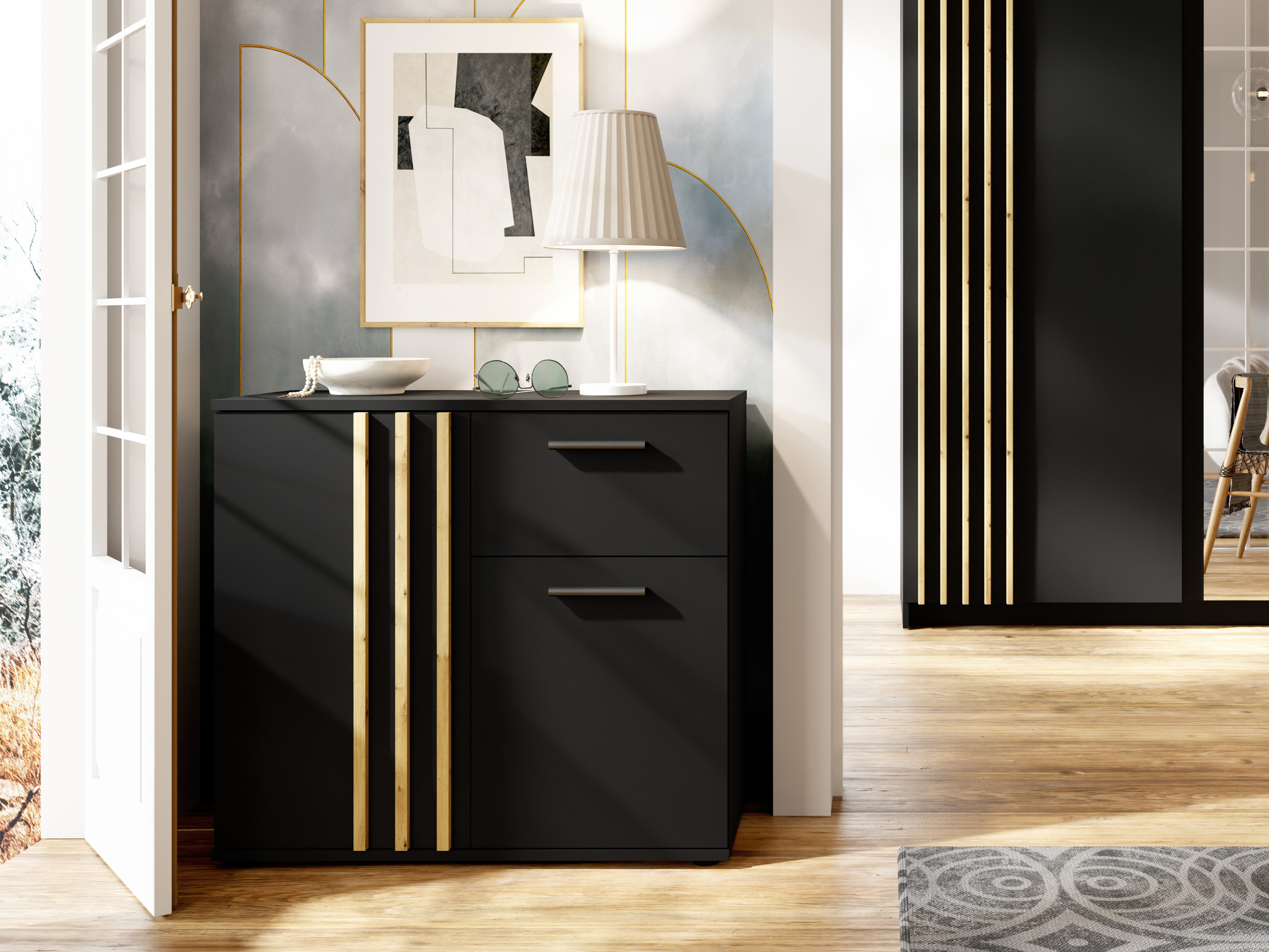 Komoda Baytown 161 (Črna + Artisan hrast)