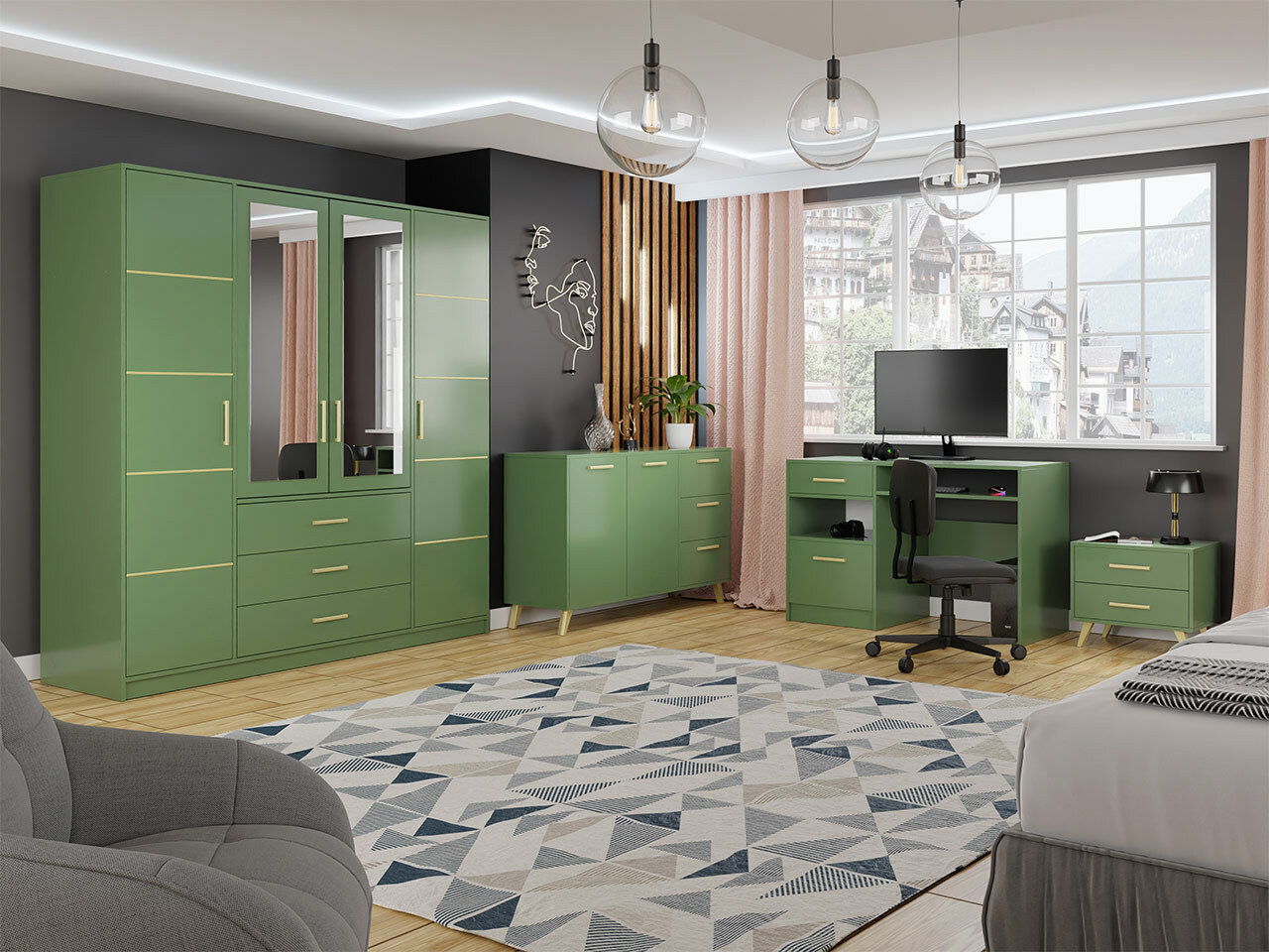 Nočna omarica Rosa (Zelena + Zlata)