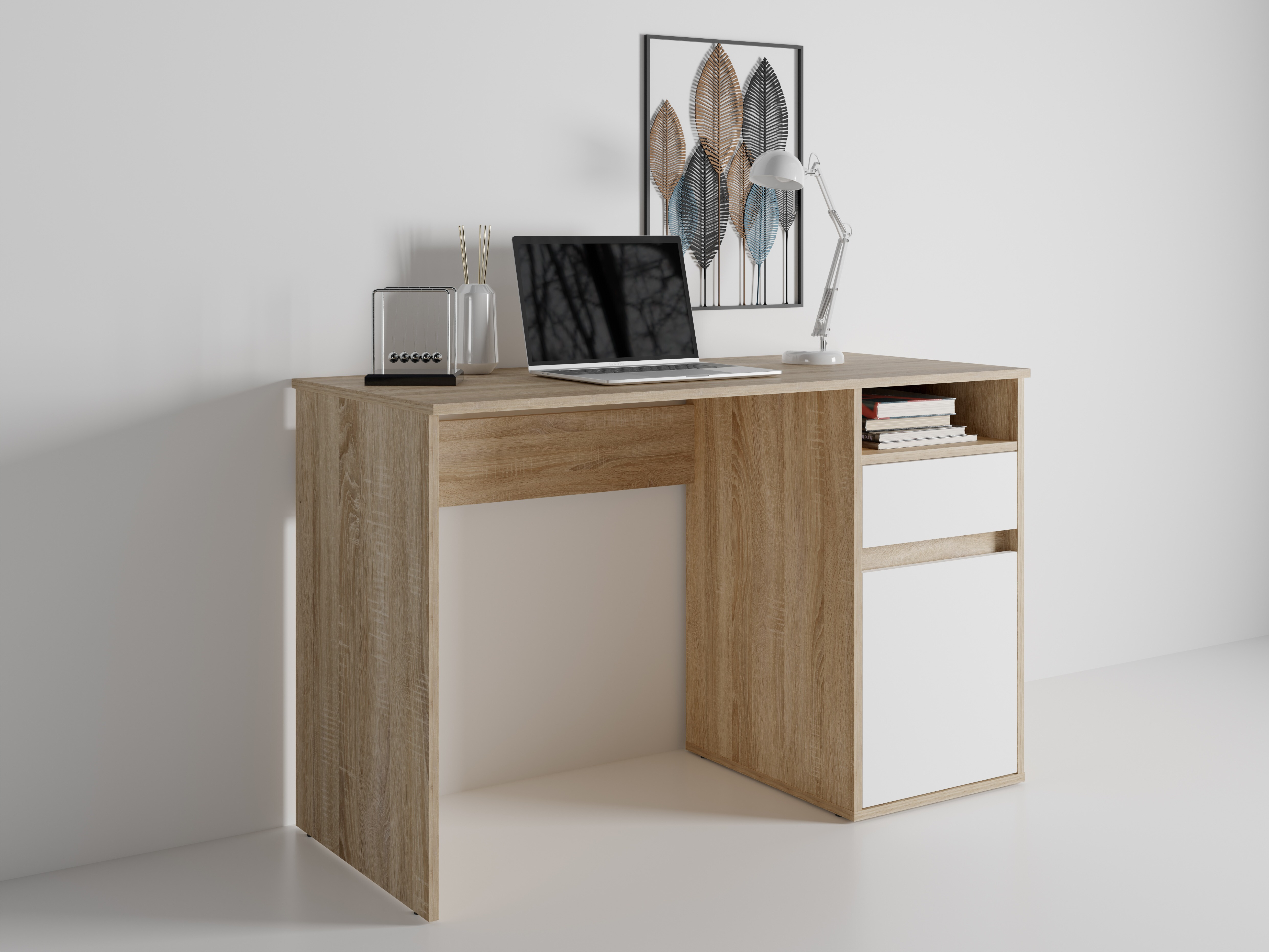 Pisalna miza Baytown 190 (Bela + Sonoma hrast)