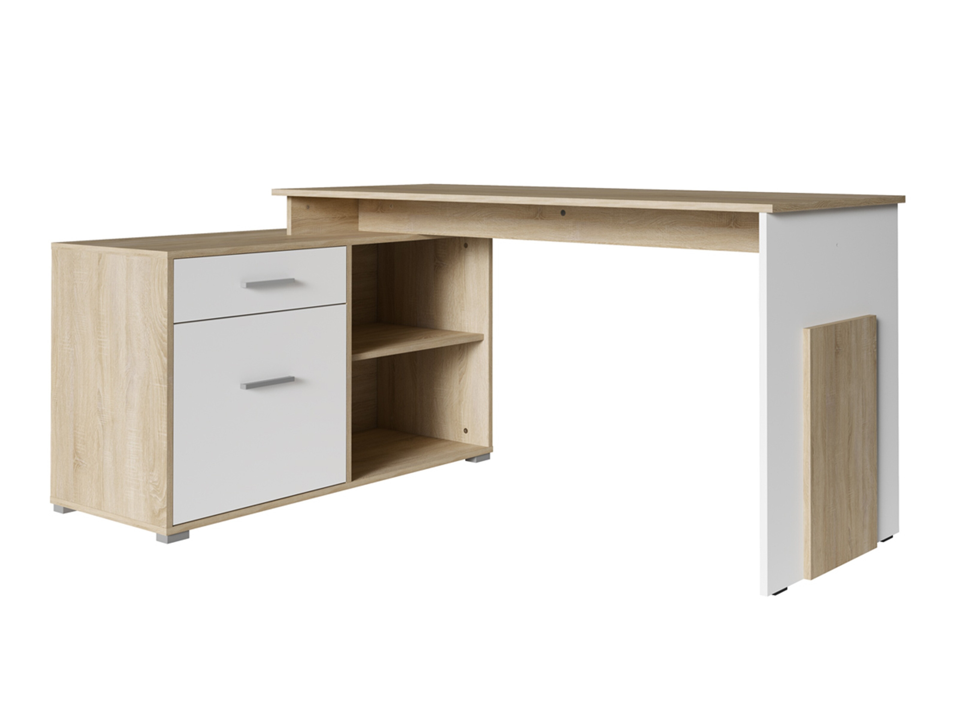 Kotna pisalna miza Baytown 197 (Bela + Sonoma hrast)