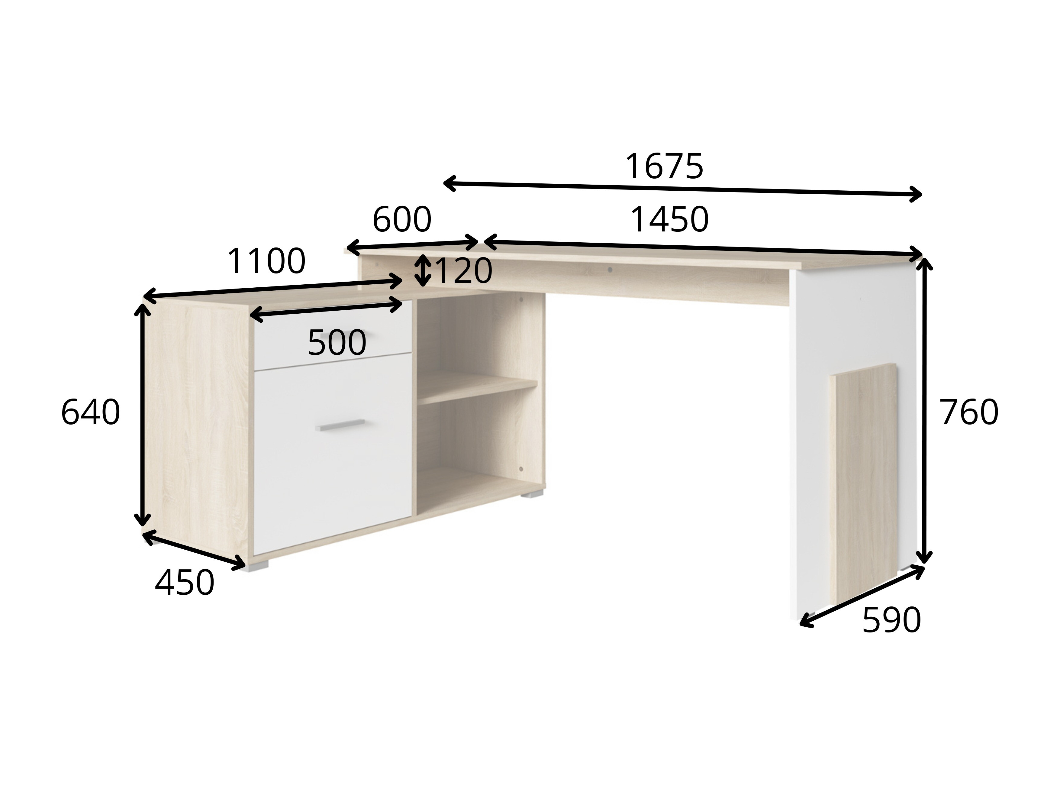 Kotna pisalna miza Baytown 197 (Bela + Sonoma hrast)