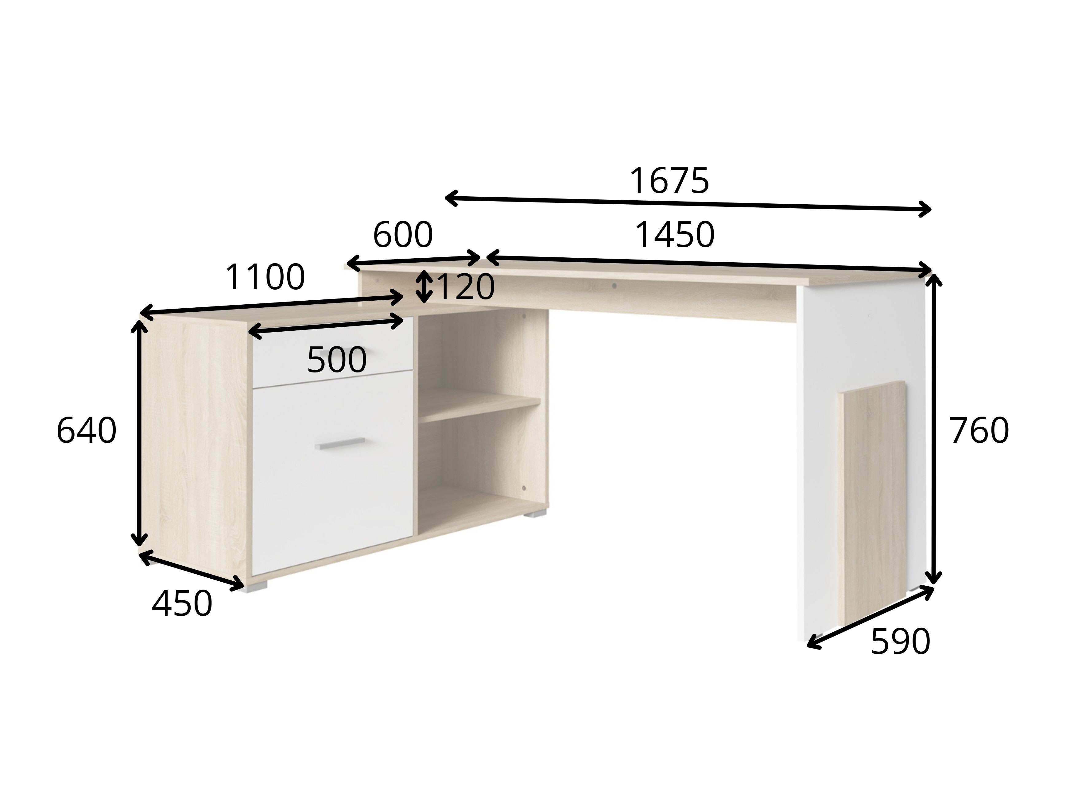 Kotna pisalna miza Baytown 197 (Grafit + Wellington hrast)