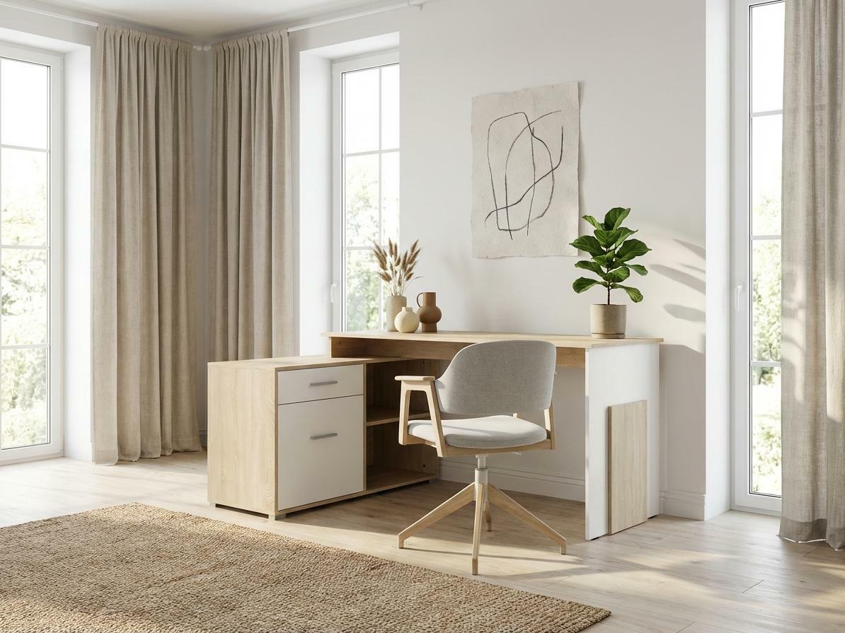 Kotna pisalna miza Baytown 197 (Bela + Sonoma hrast)