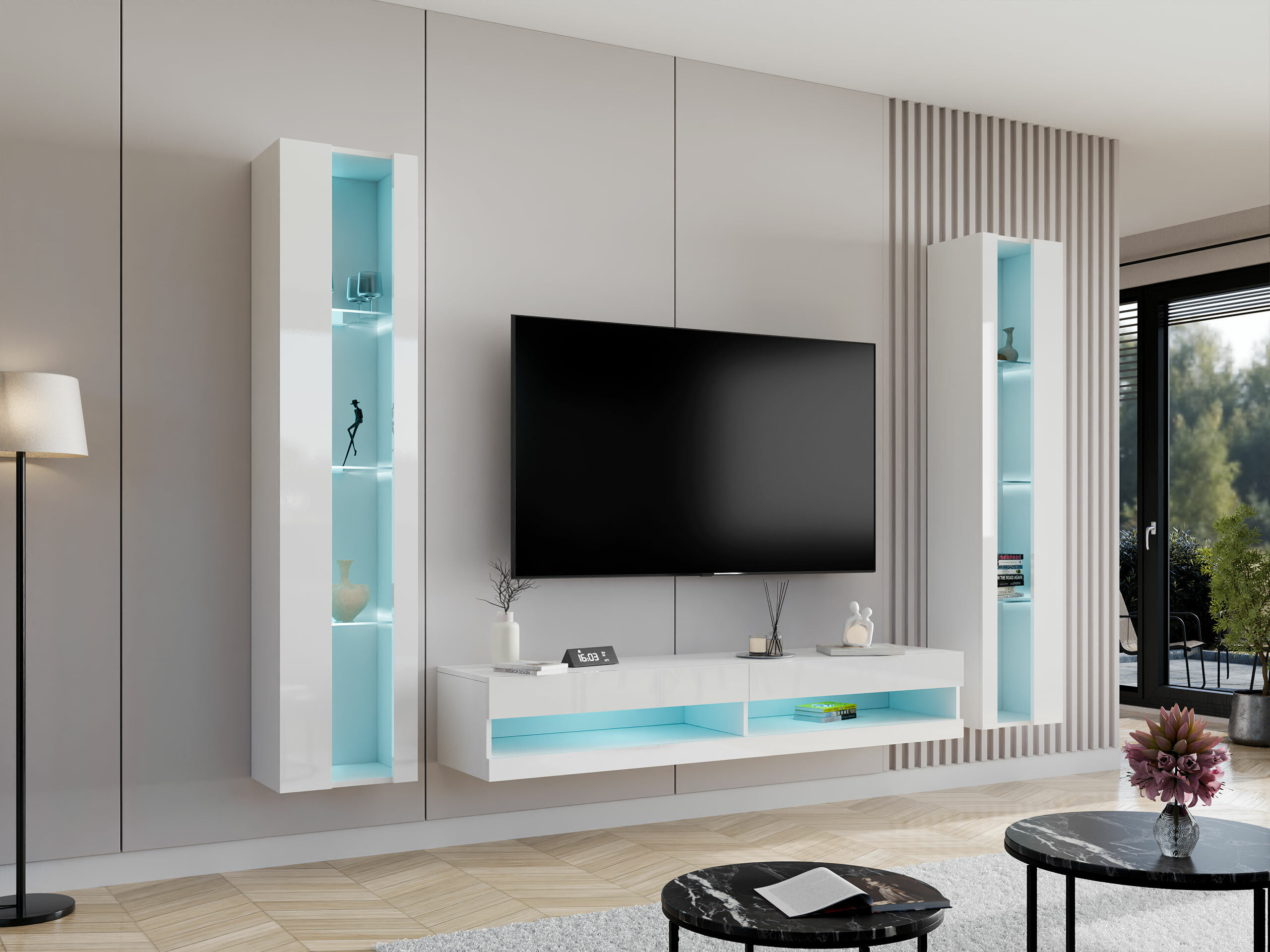 Komplet za dnevno sobo Venenou 112 (Bela + Sijaj bela)