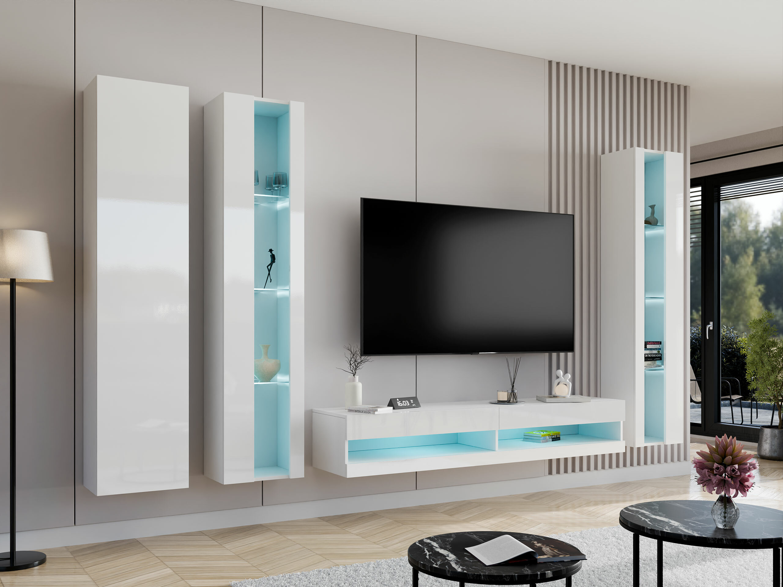 Komplet za dnevno sobo Venenou 116 (Bela + Sijaj bela)