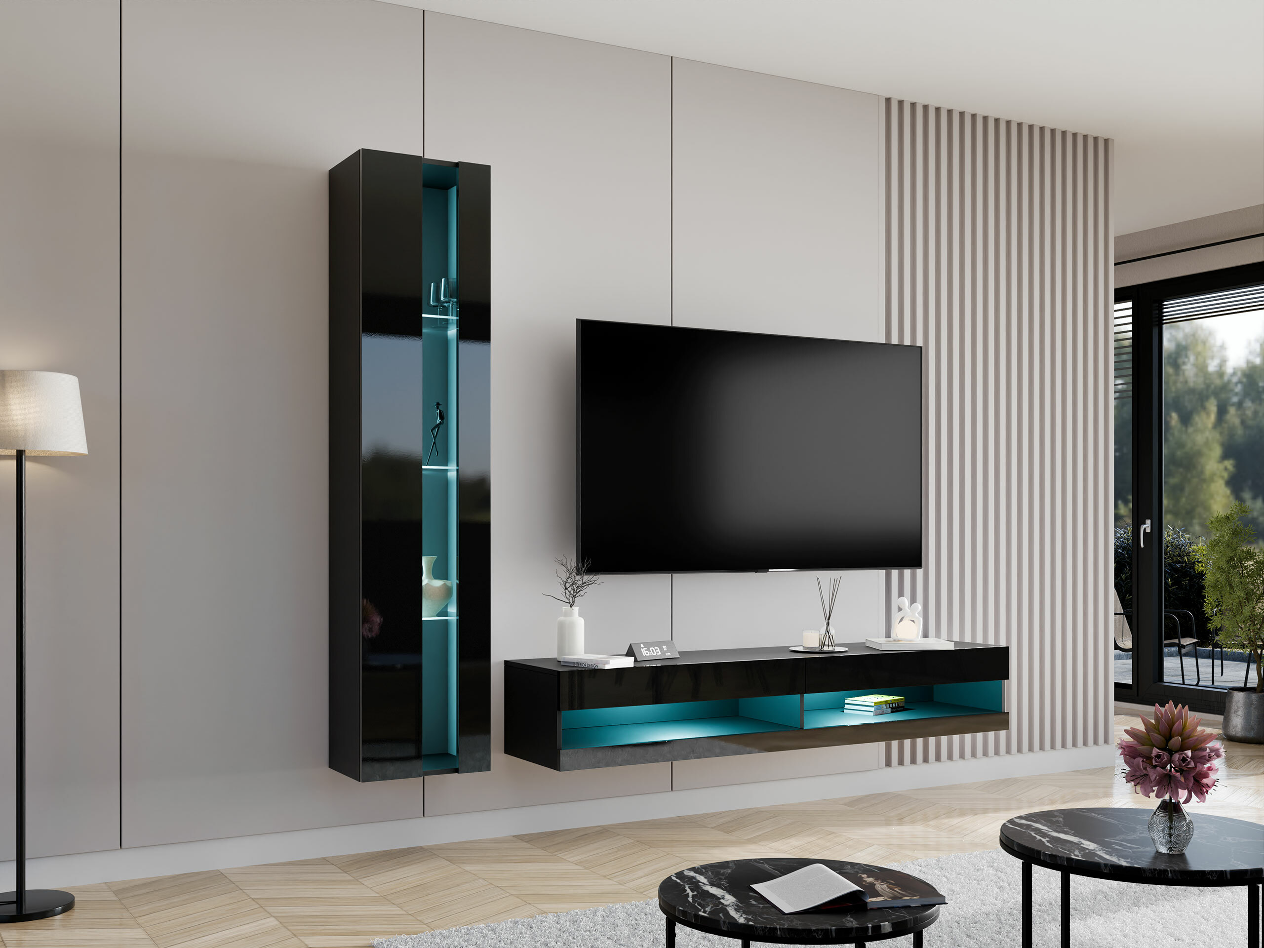 Komplet za dnevno sobo Venenou 118 (Črna + Sijaj črna)