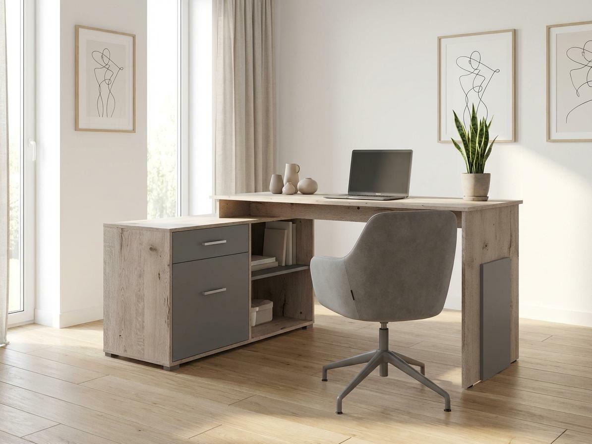 Kotna pisalna miza Baytown 197 (Grafit + Wellington hrast)