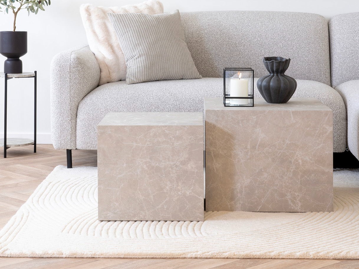 Komplet klubskih mizic Catavie 103 (Bež + Sivi marmor)