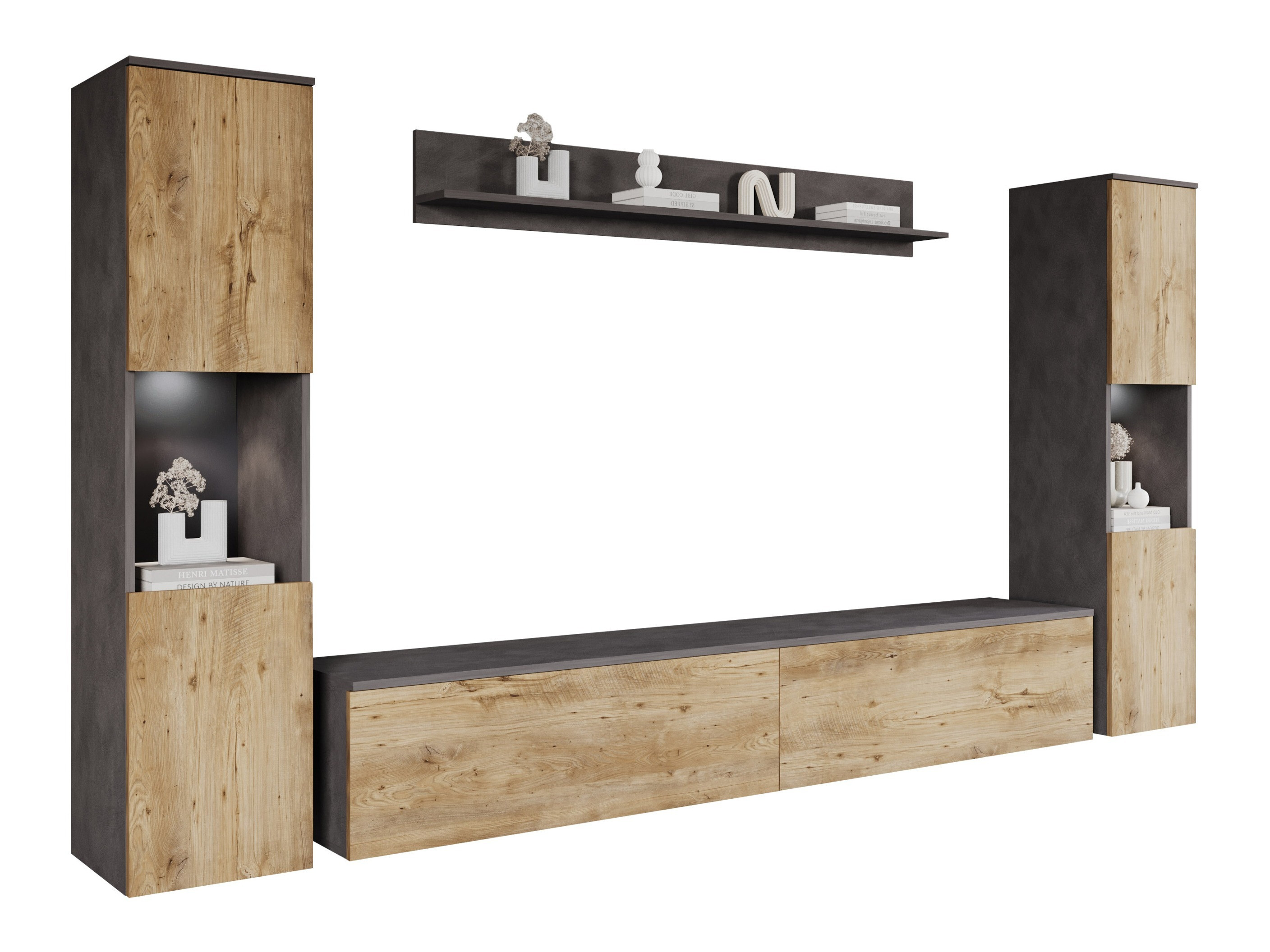 Komplet za dnevno sobo Sarasota 131 (Matera siva + Kostanj)