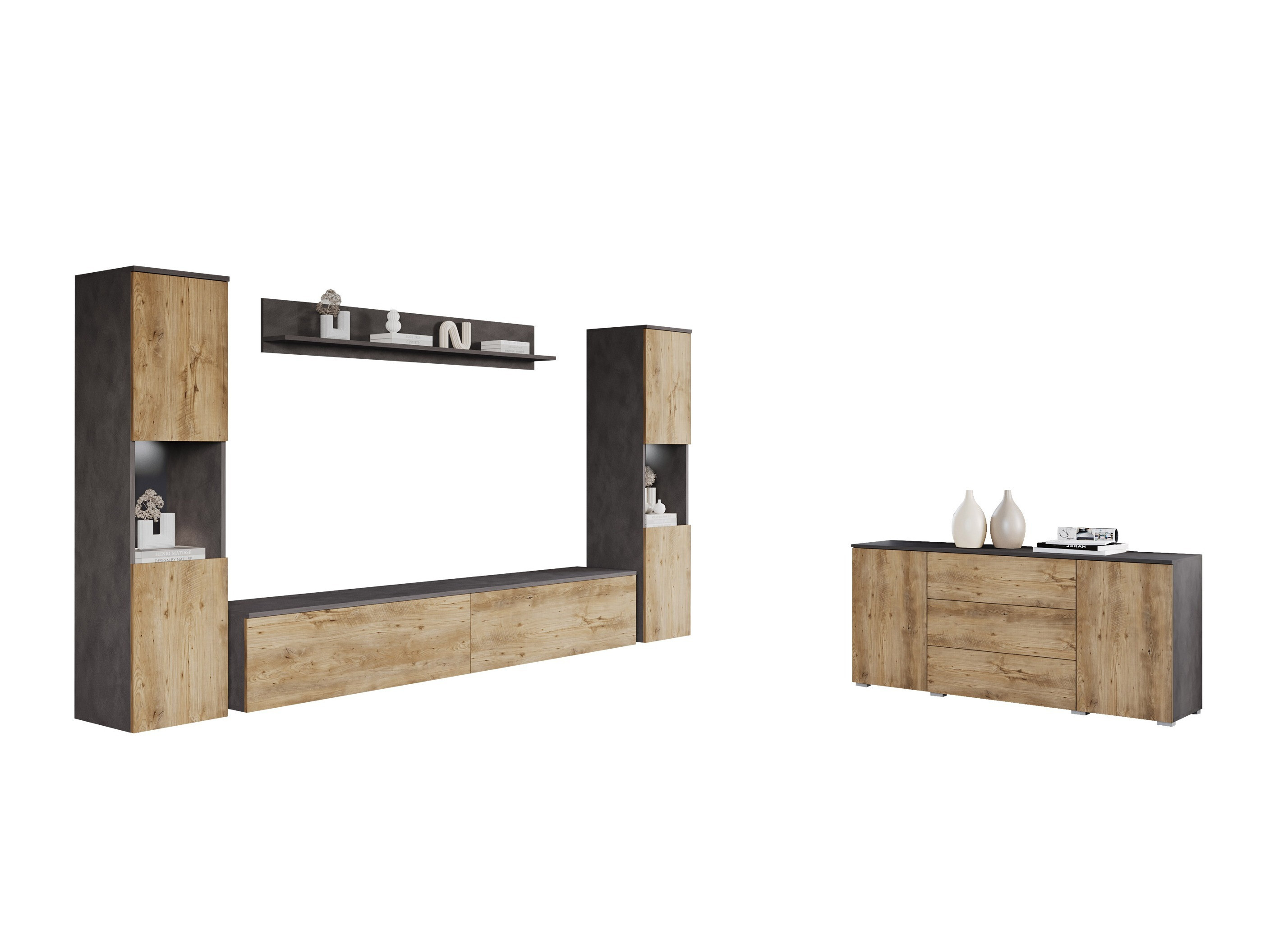 Komplet za dnevno sobo Sarasota 133 (Matera siva + Kostanj)