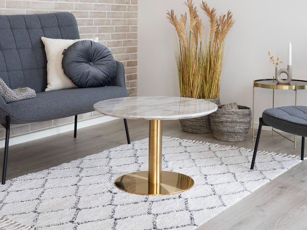 Klubska mizica Elbelia 100 (Zlata + Beli marmor)