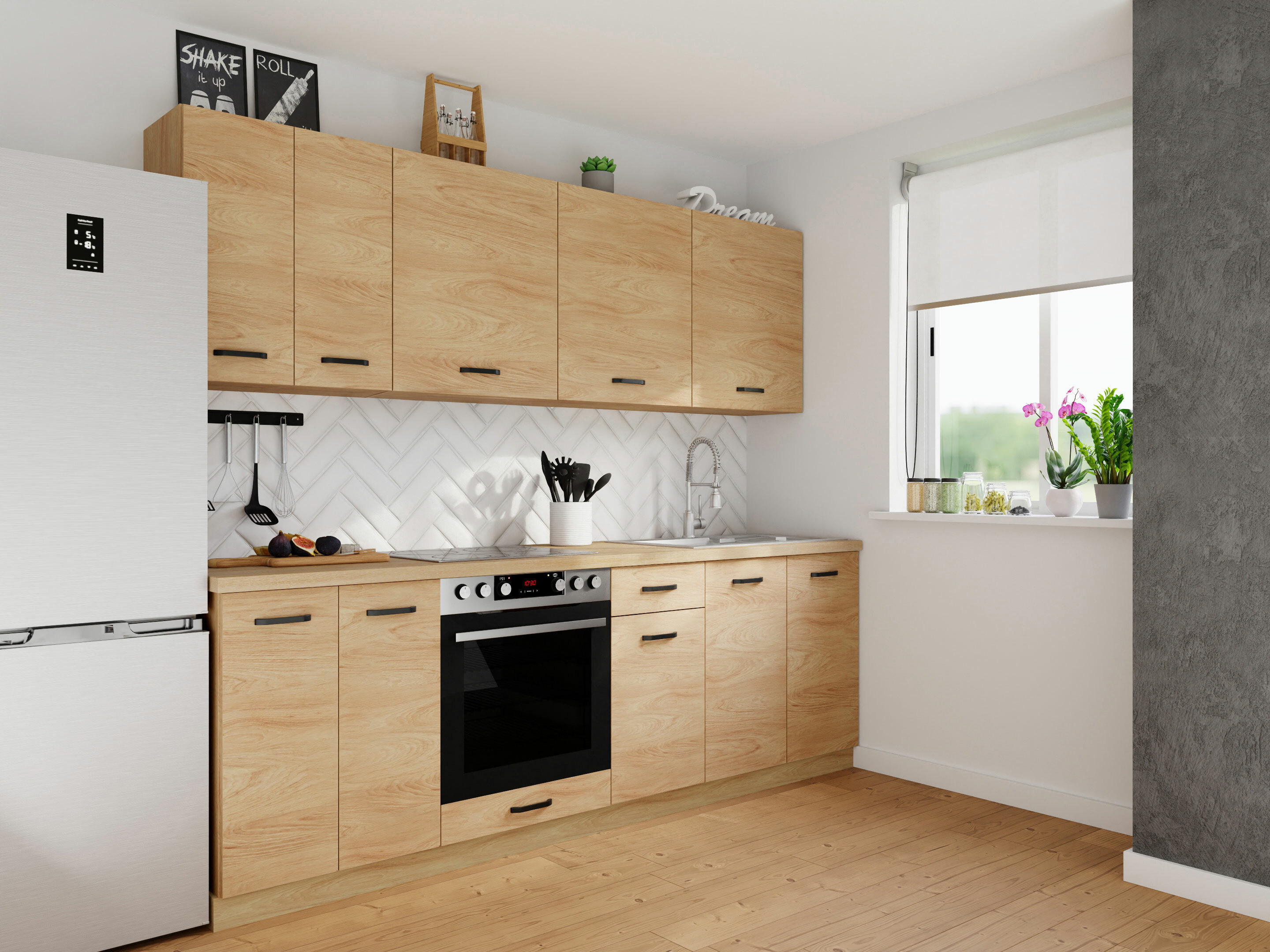 Modularna stenska omarica s stojalom za posodo Amper Oak 154