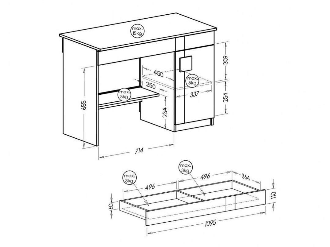 Pisalna miza Elmenou 105 (Bela + Antracit)