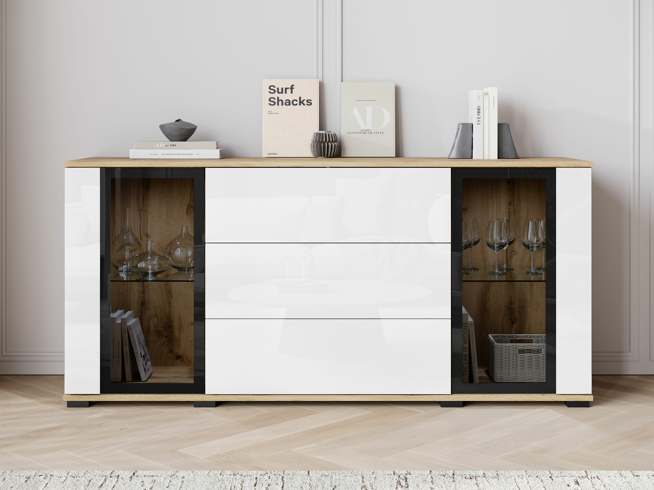 Komoda Torcame 101 (Wotan hrast + Sijaj bela)