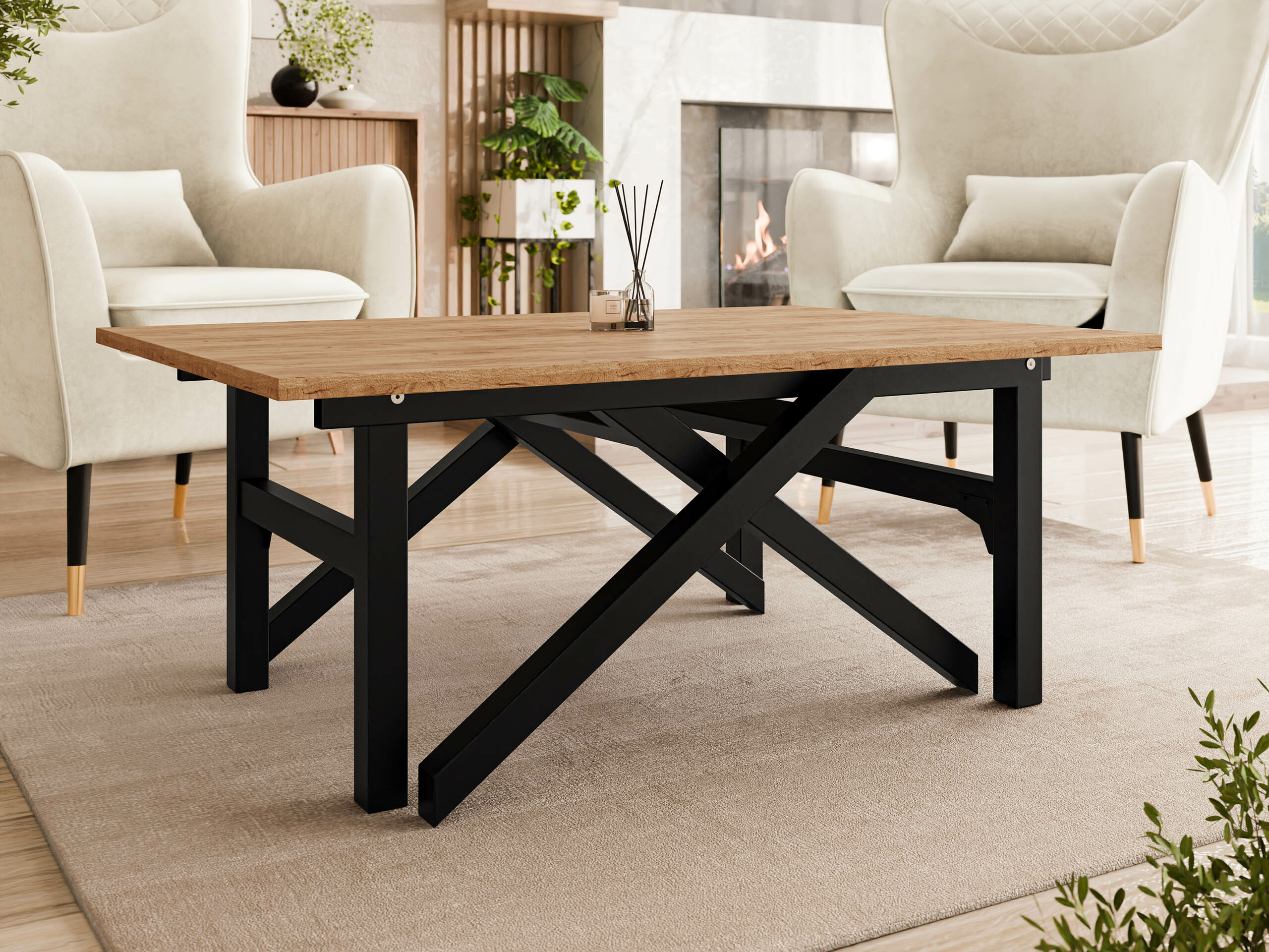 Raztegljiva klubska mizica Oswego 151 (Craft zlati hrast + Črna)