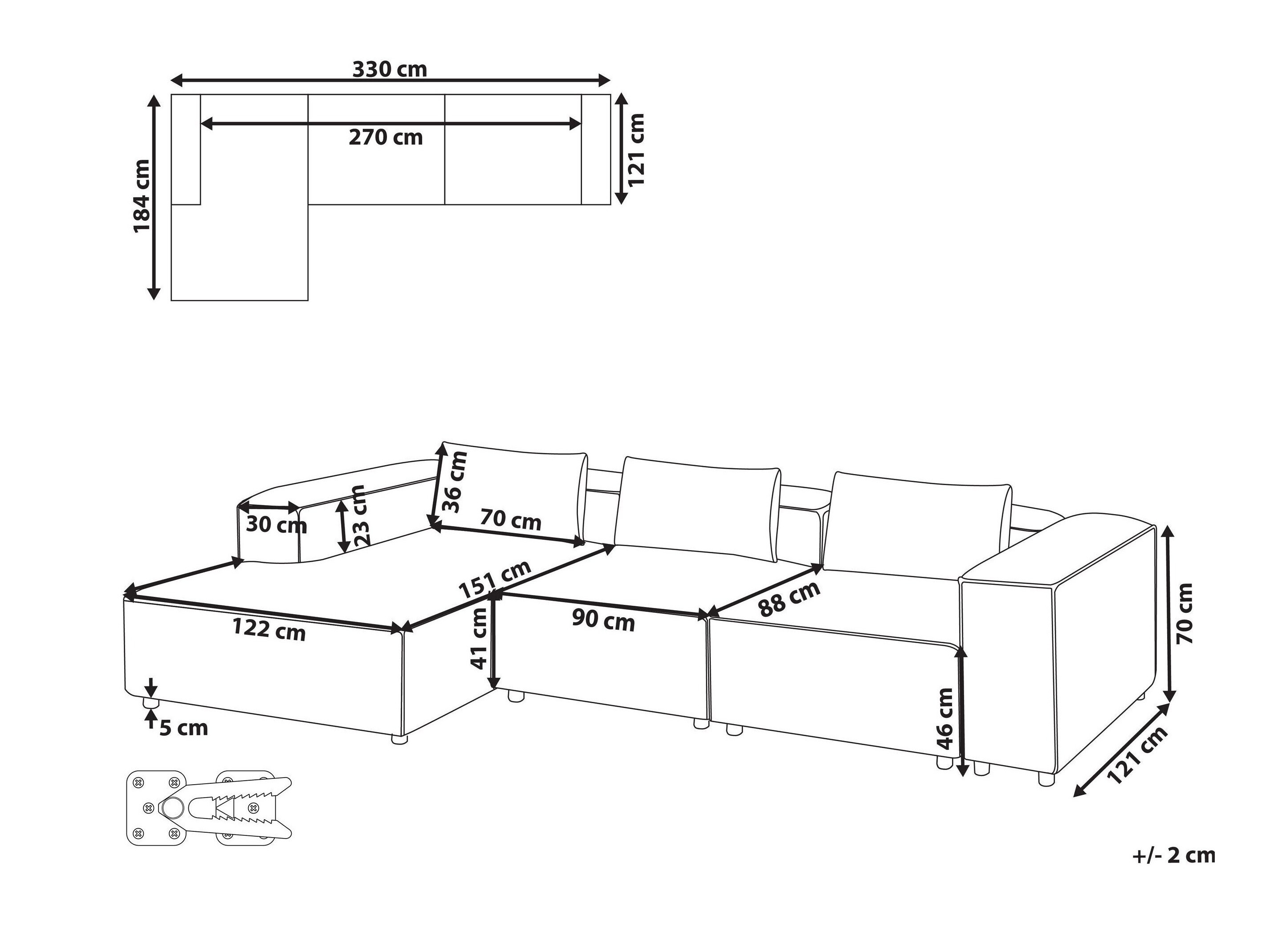 Modularna kotna sedežna garnitura Avialu 100 (Siva)