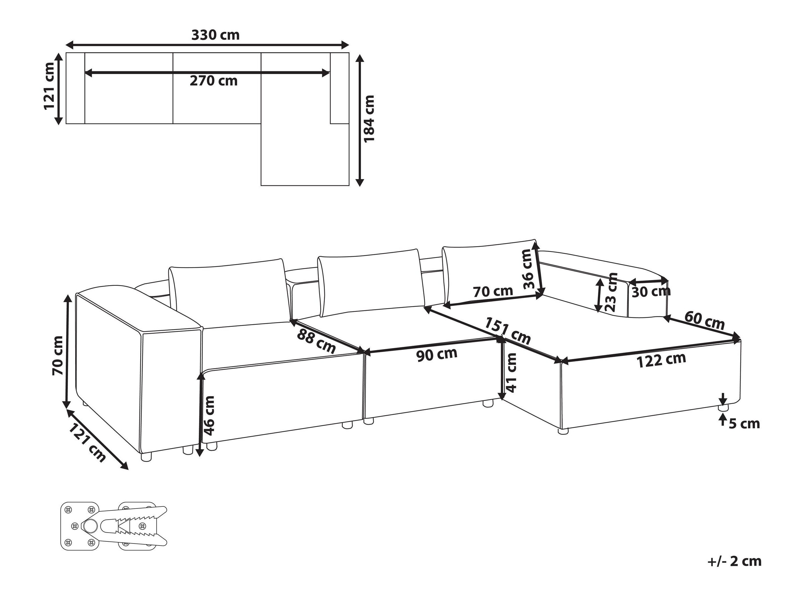 Modularna kotna sedežna garnitura Avialu 100 (Siva)