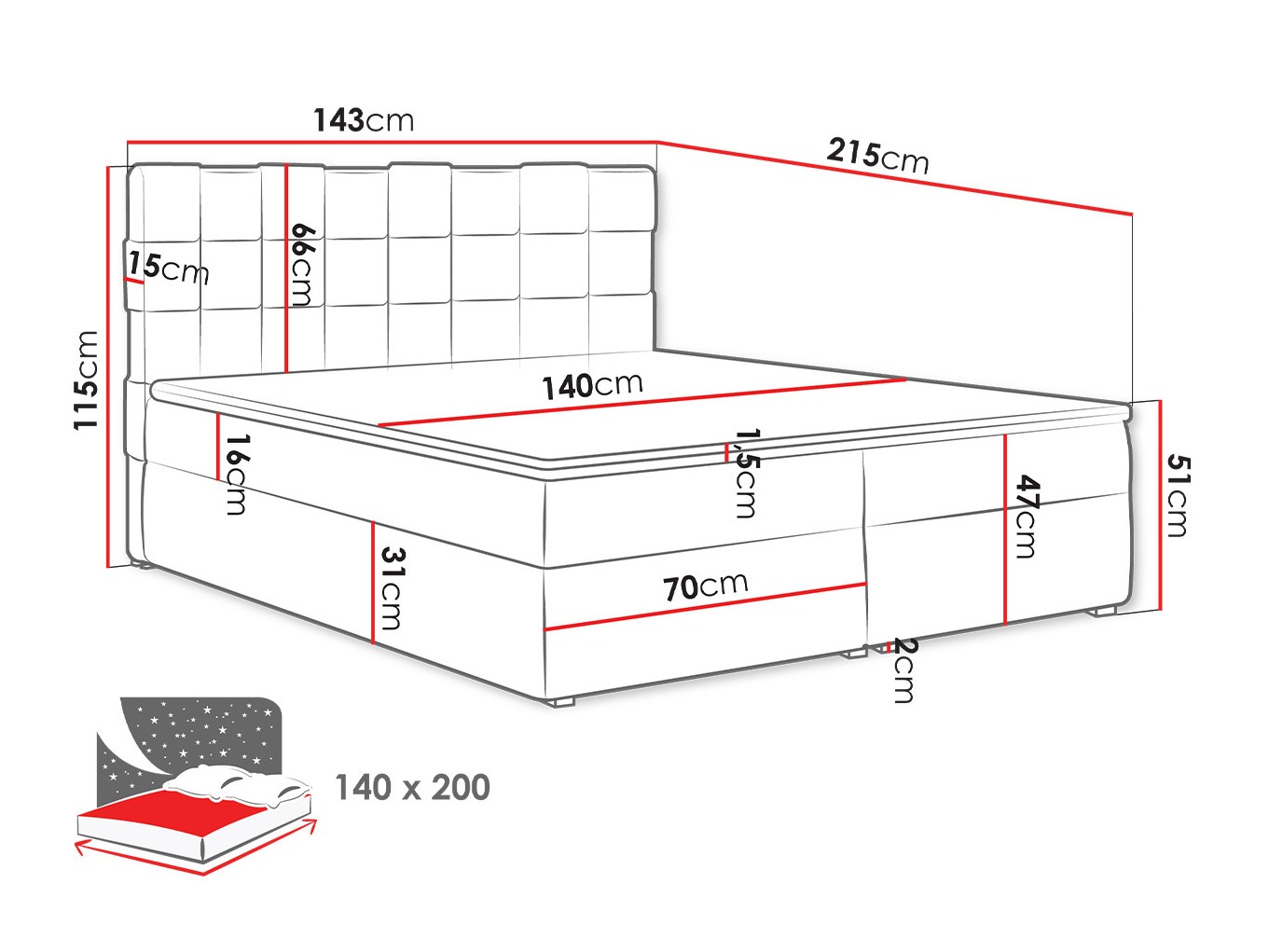 Boxspring postelja Pomona 117 (Kronos 35)