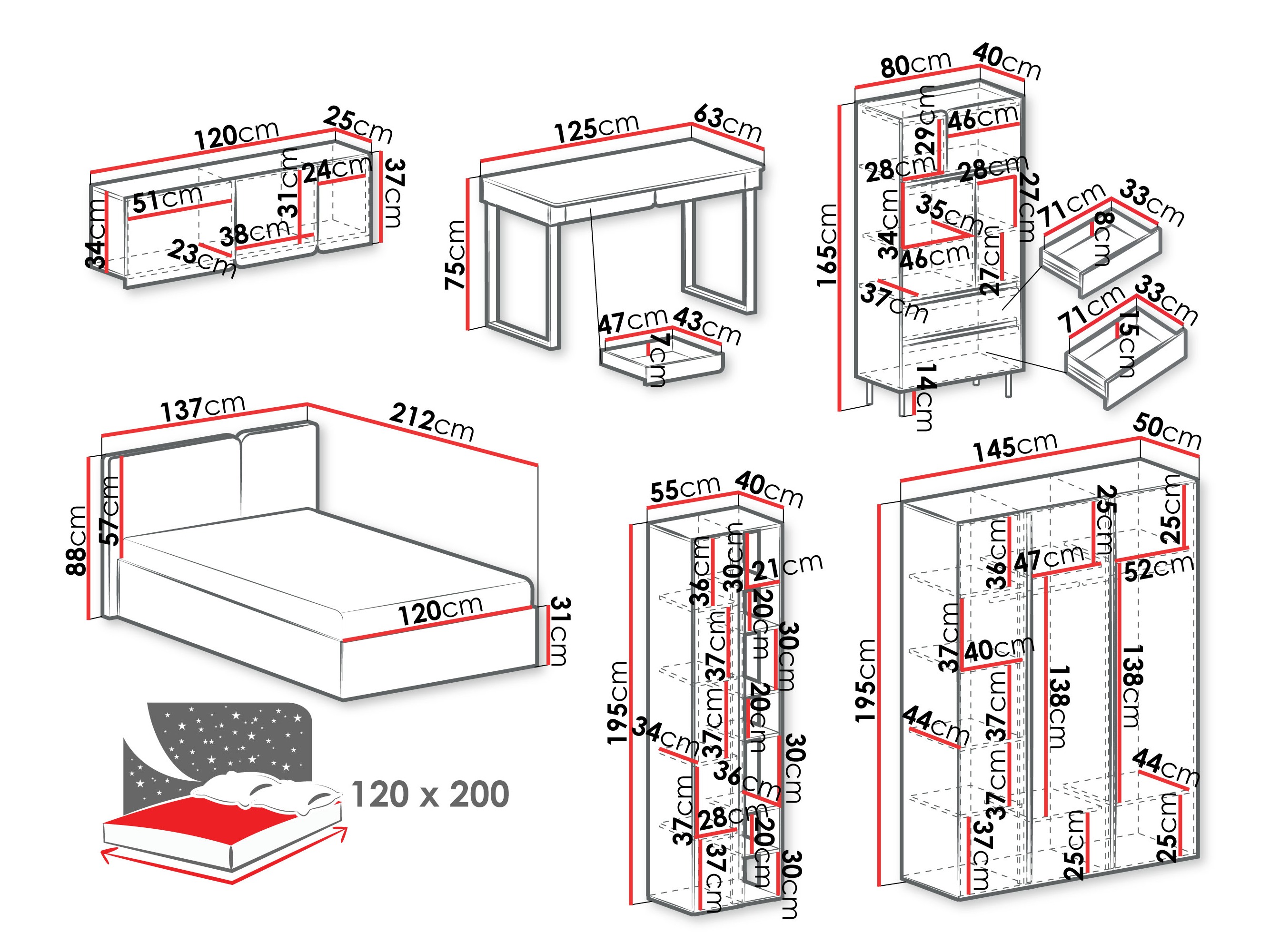 Komplet spalnic Fiosono 113 (Evkaliptus + Hrast)