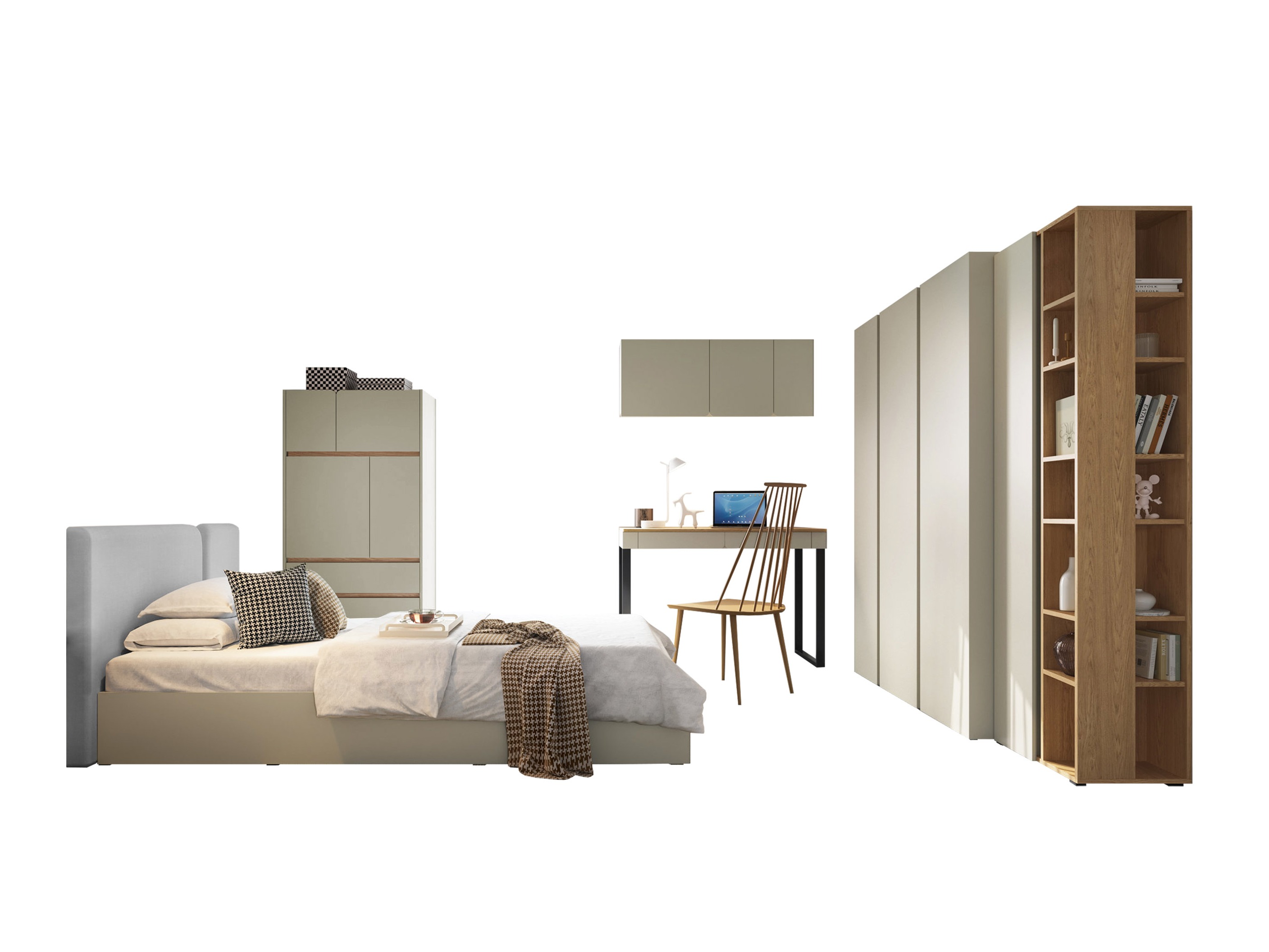 Komplet spalnic Fiosono 113 (Prašno zelena + Hrast)