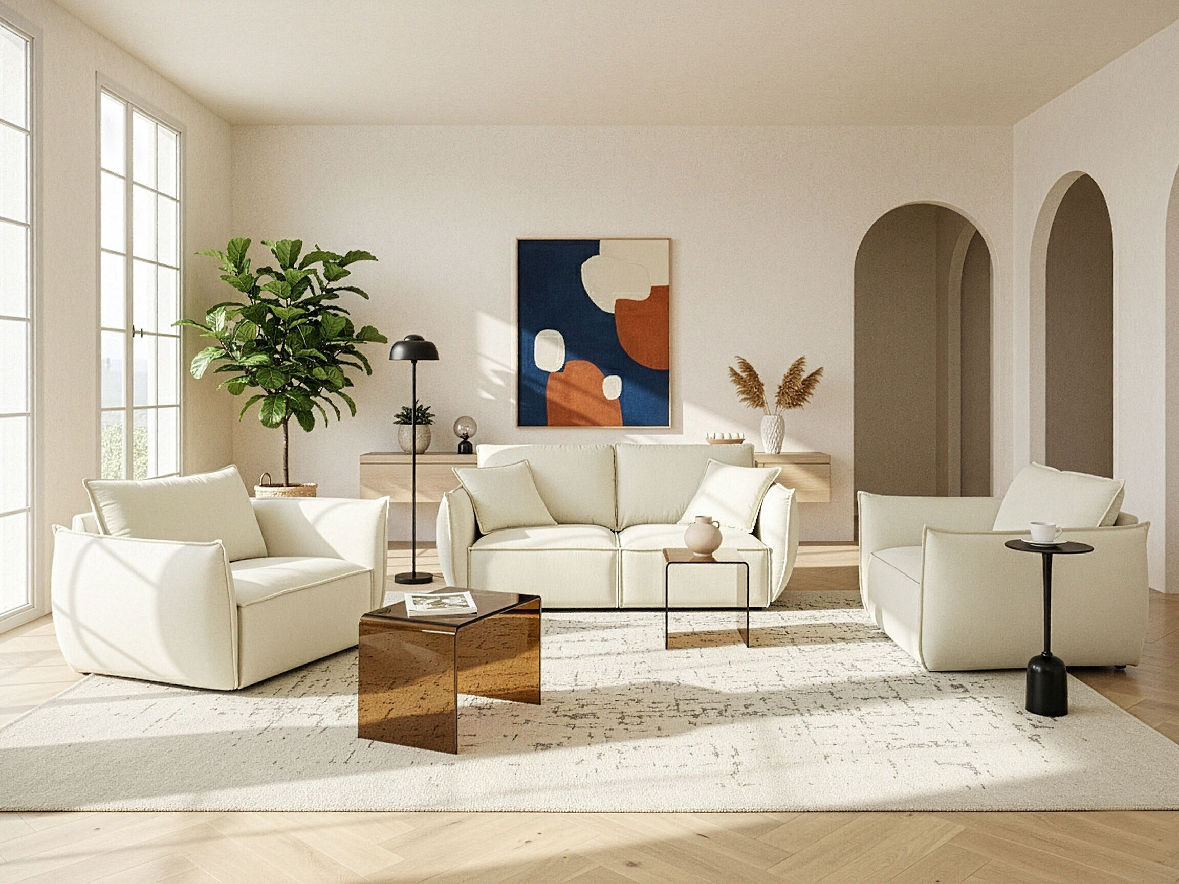 Komplet oblazinjenega pohištva Berwyn 3024 (Svetlo bež)