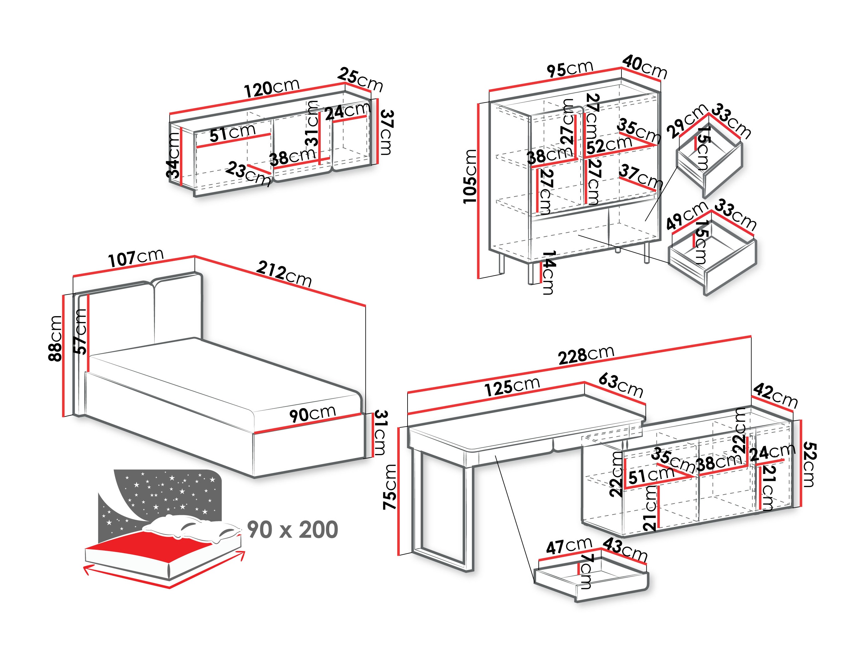 Pohištveni komplet Fiosono 115 (Bež + Lahki hrast)