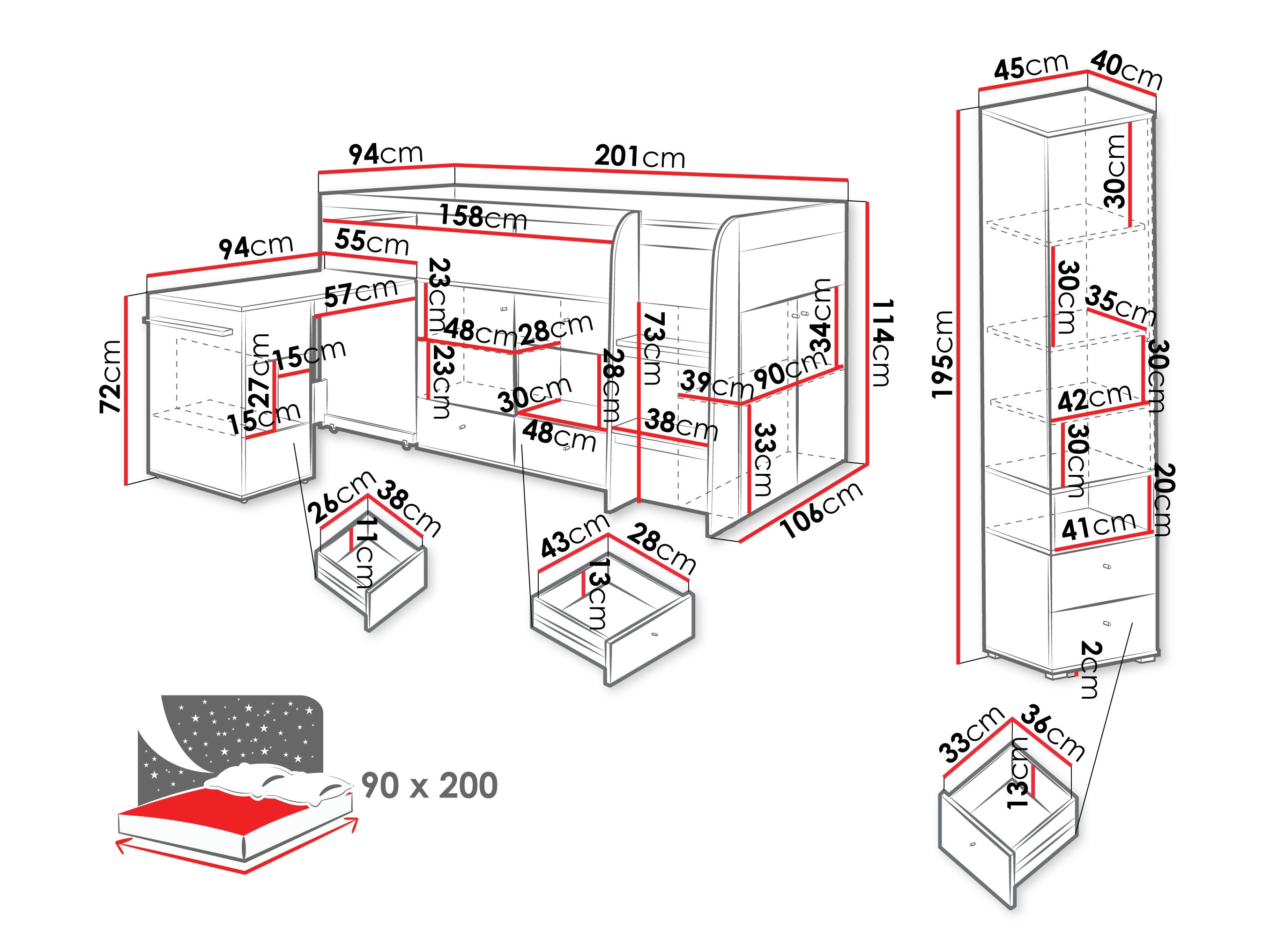 Komplet pohištva za otroško sobo Ciravie 109