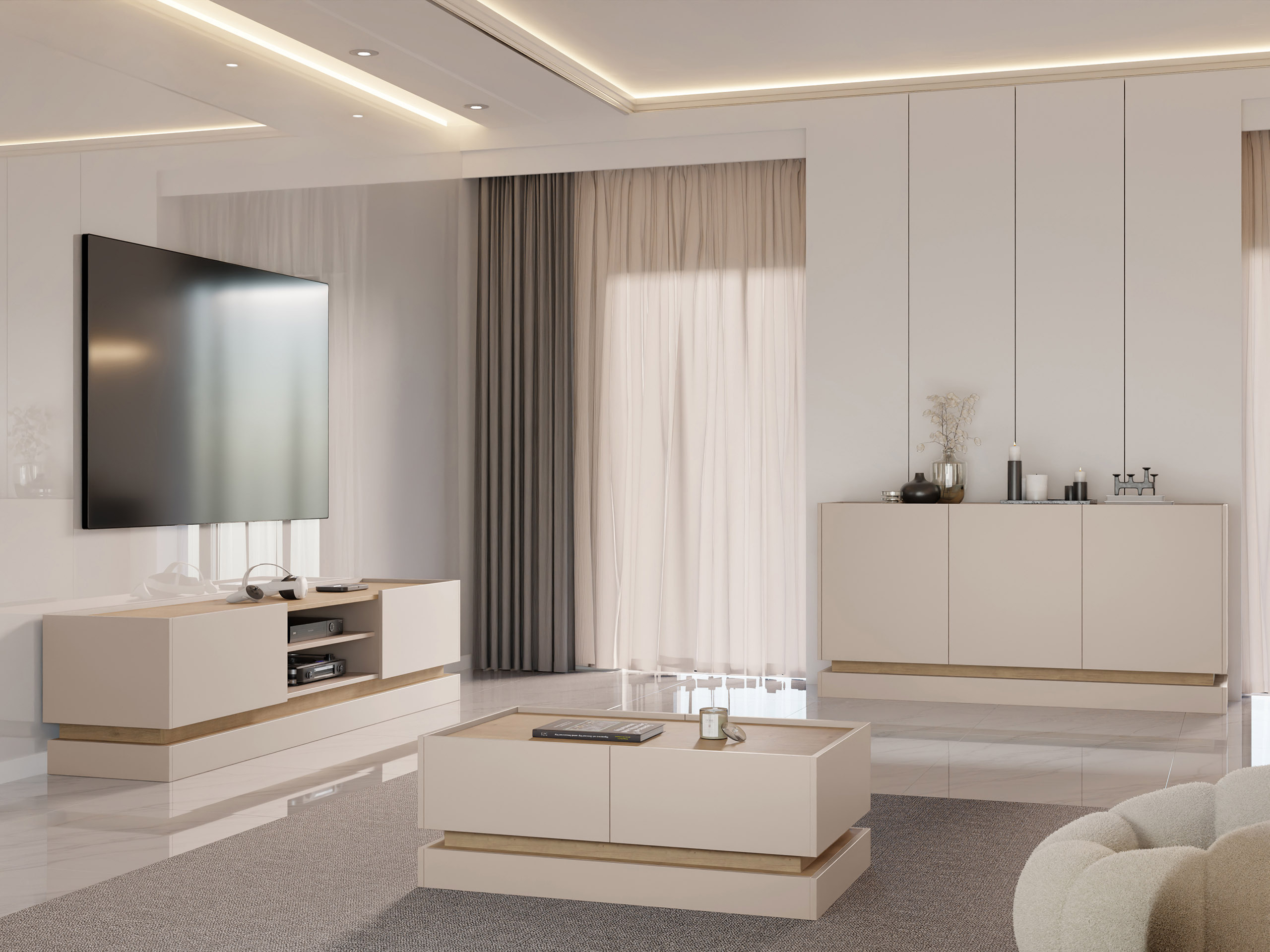 Komplet za dnevno sobo Comfivo Tilia (Svetlo rjava + Hrast)