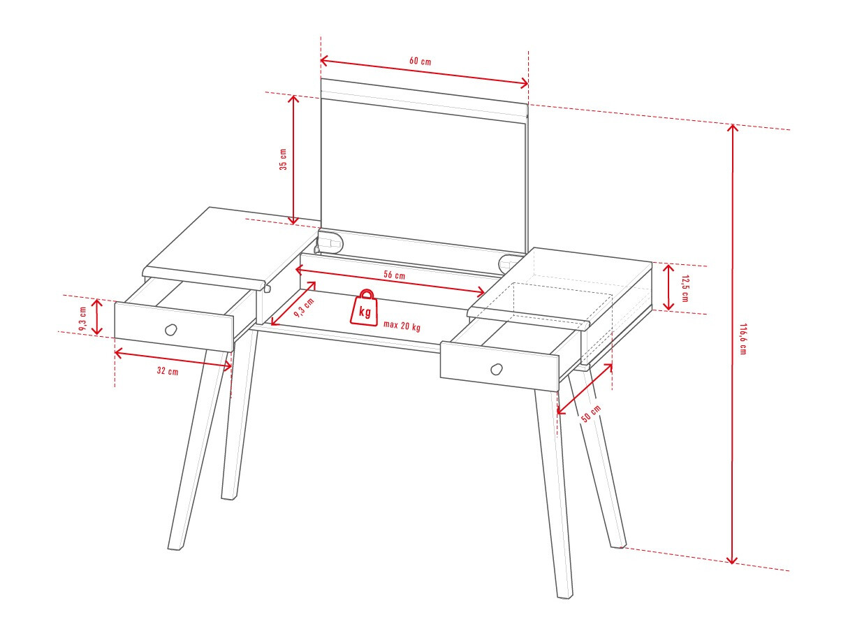 Toaletna mizica Ruvruvi 100 (Bela + Hrast)